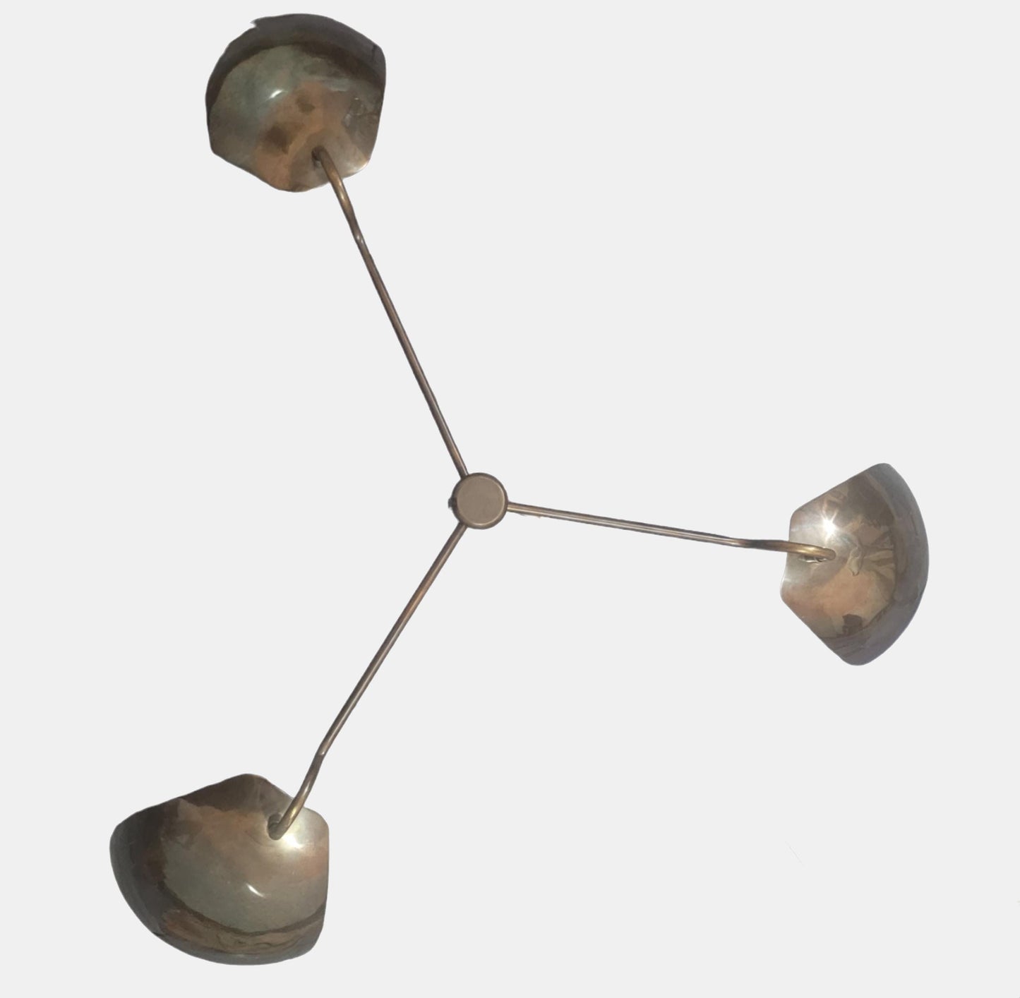 Raw Brass 3-Shade Ceiling Light: Mid-Century Modern Chandelier
