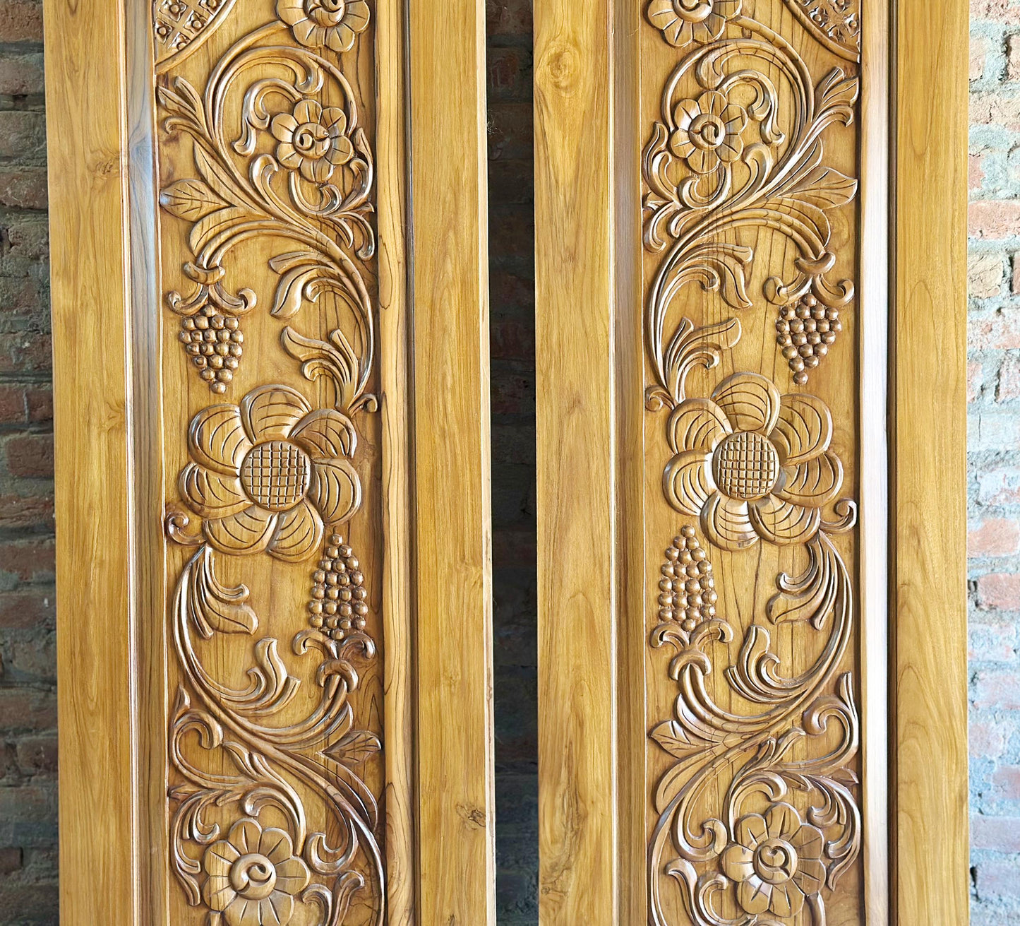 Hand Carved Teak Wood Door: Floral Wall Panel, Custom Size