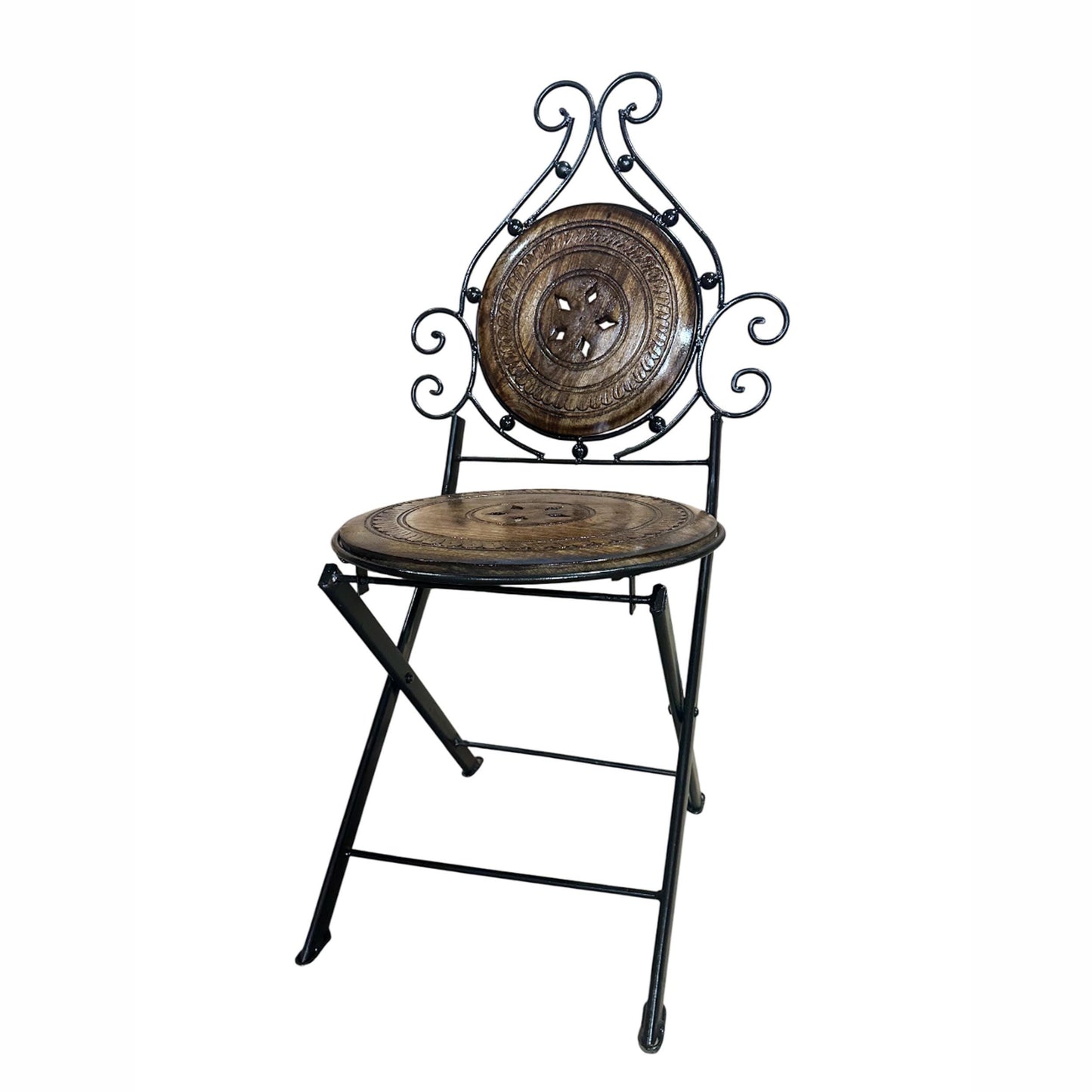 Handmade Teak & Wrought Iron Folding Chair: Outdoor Coffee Table Seating