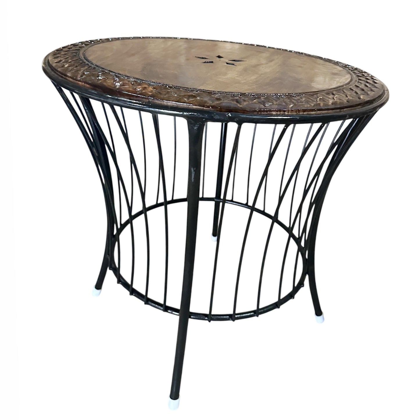 Hand Carved Mango Wood Coffee Table: Wrought Iron & Leaf Design