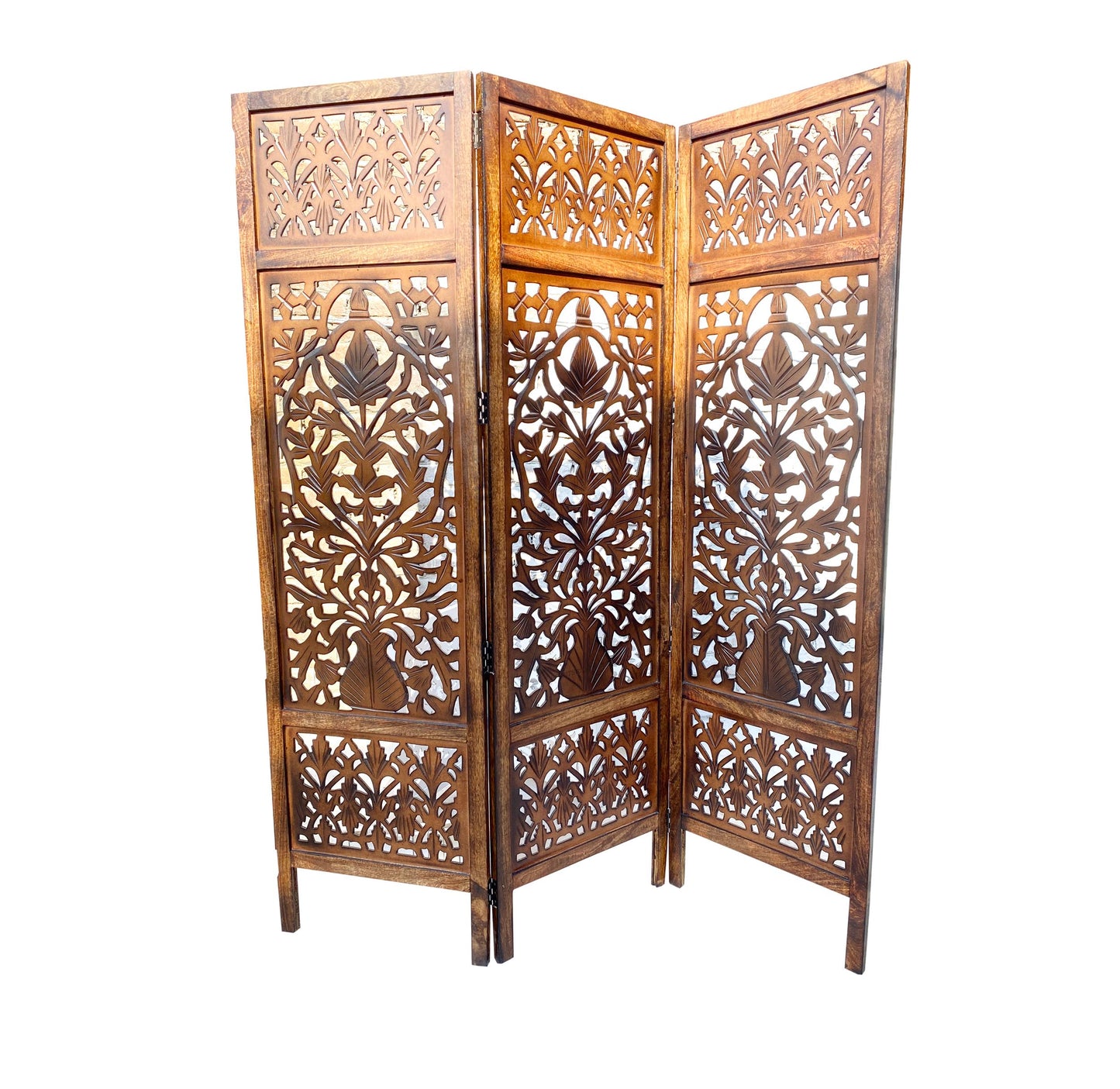 Mid century Modern Wooden Folding Divider, Mesh design Partition, Handmade Self standing separator