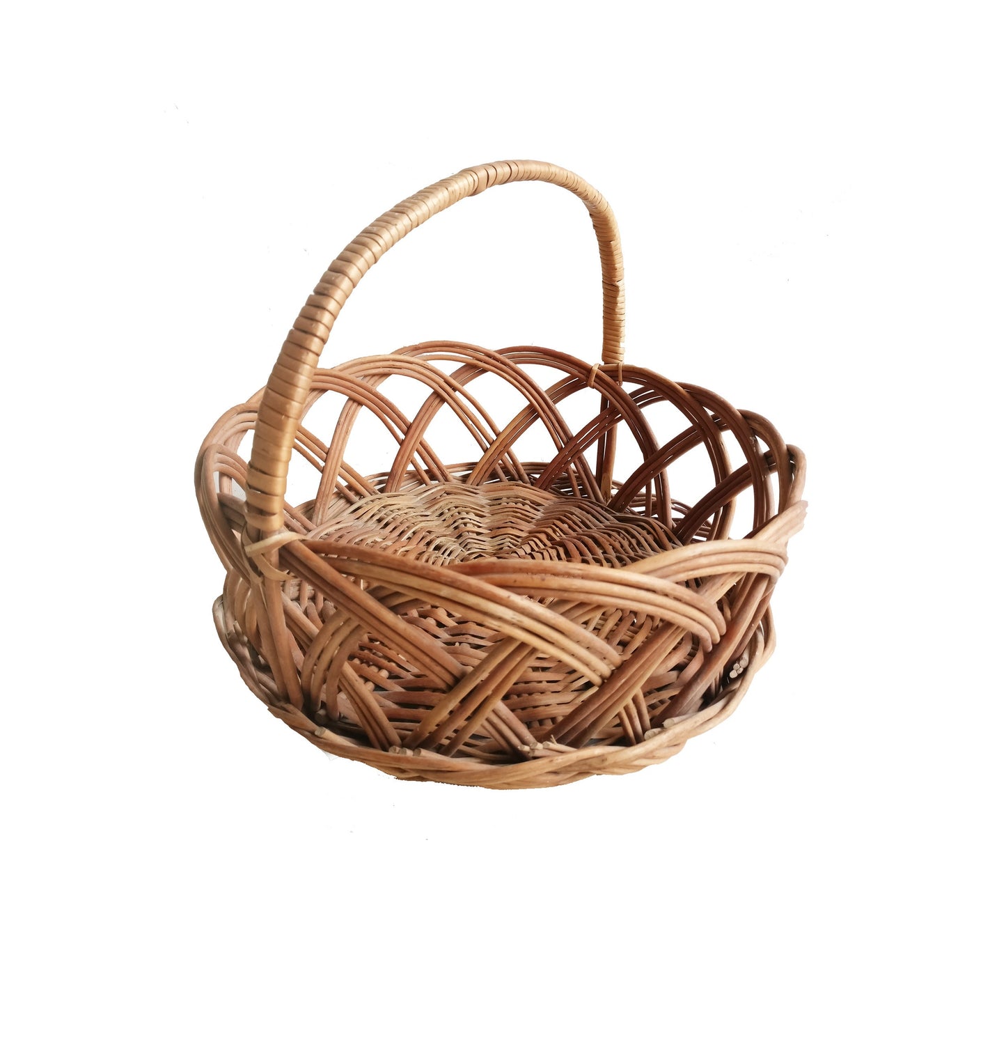 Handmade wicker basket organizer, Round basket with handle