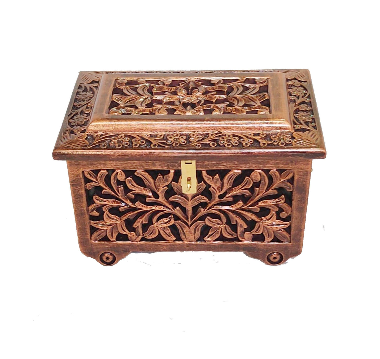 Hand Carved Wooden Storage Chest: Decorative Trunk Box