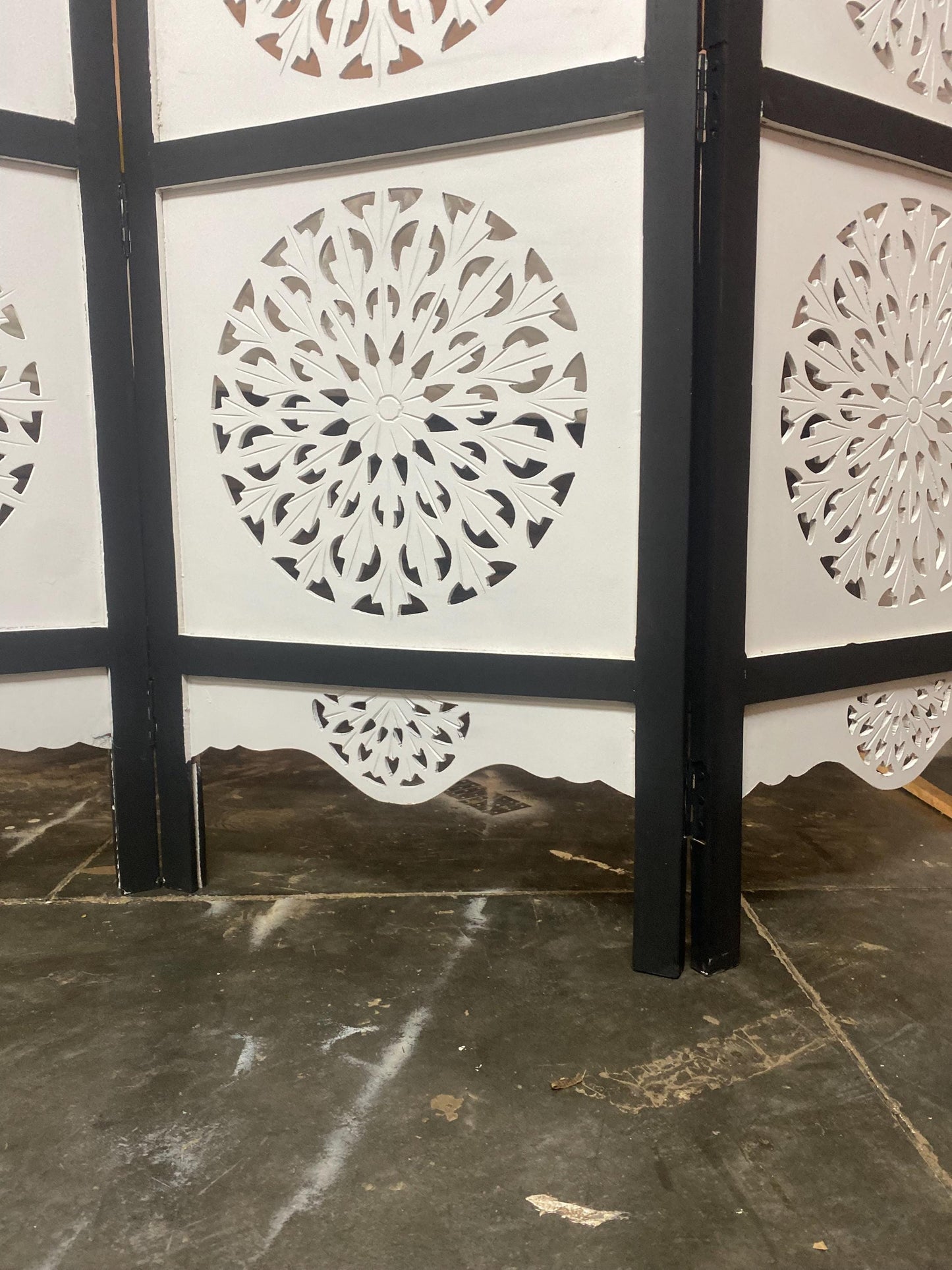 Mid century Matte white & black Wooden Folding Divider, Partition, Handmade Self standing screen