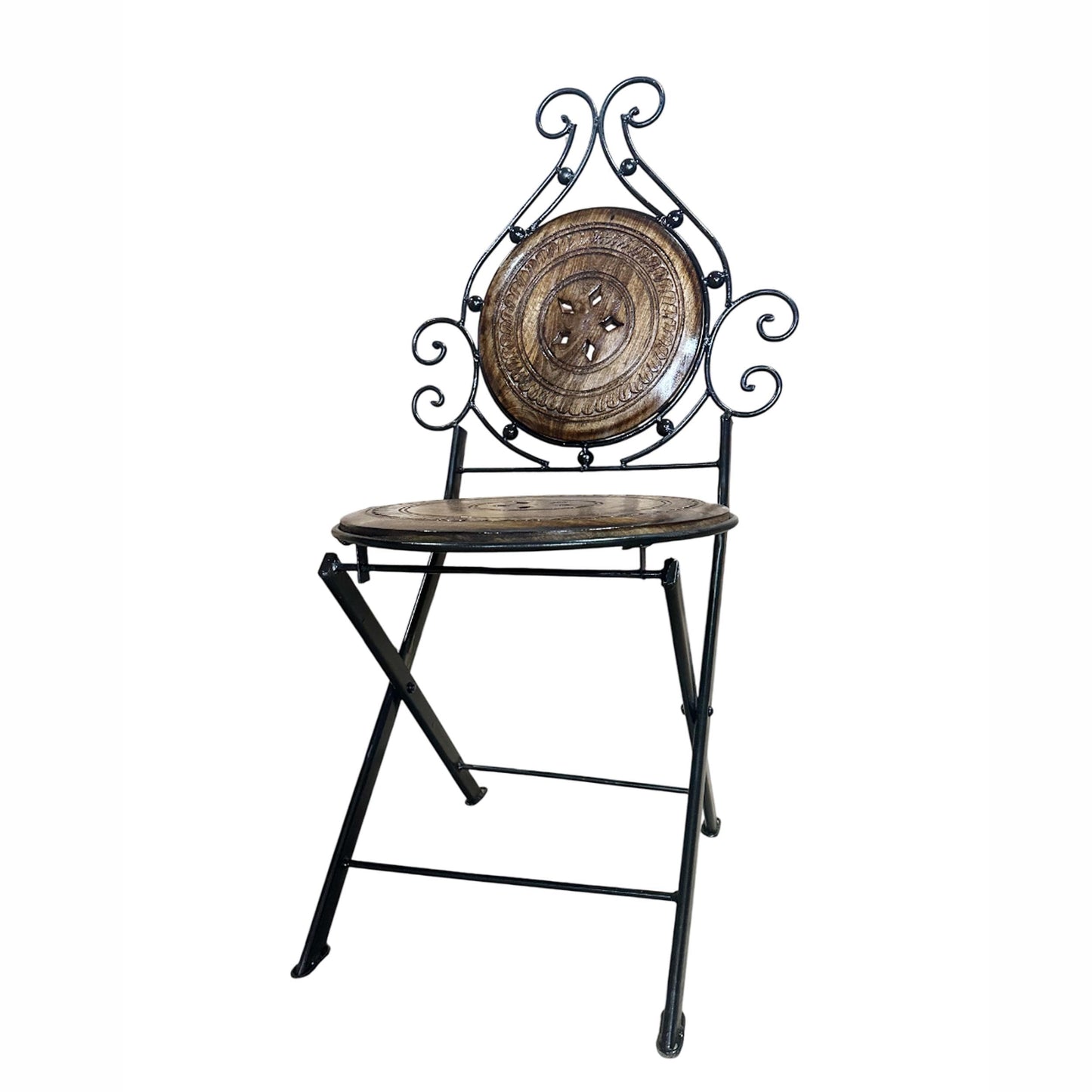 Handmade Teak & Wrought Iron Folding Chair: Outdoor Coffee Table Seating