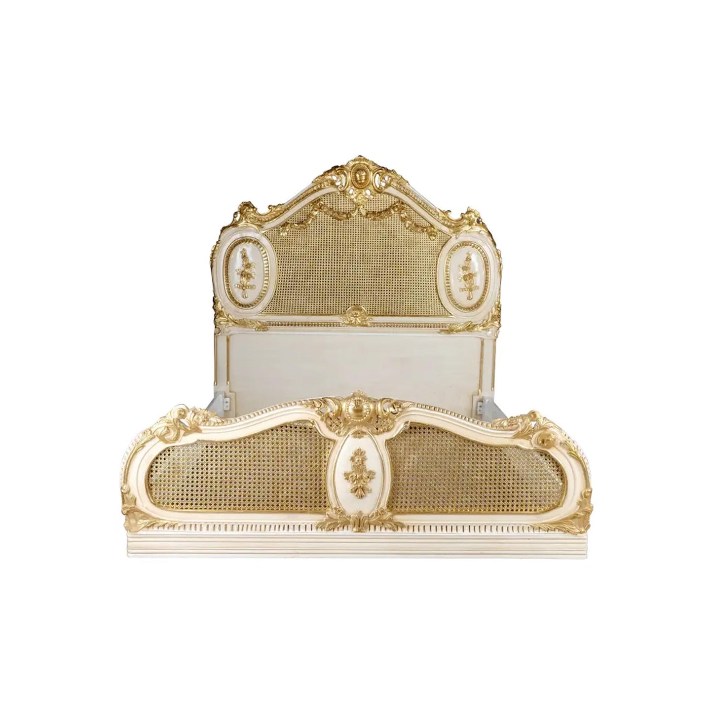 Handmade Teak Wood Bed Frame: Cane Knitted Bohemian Low Post