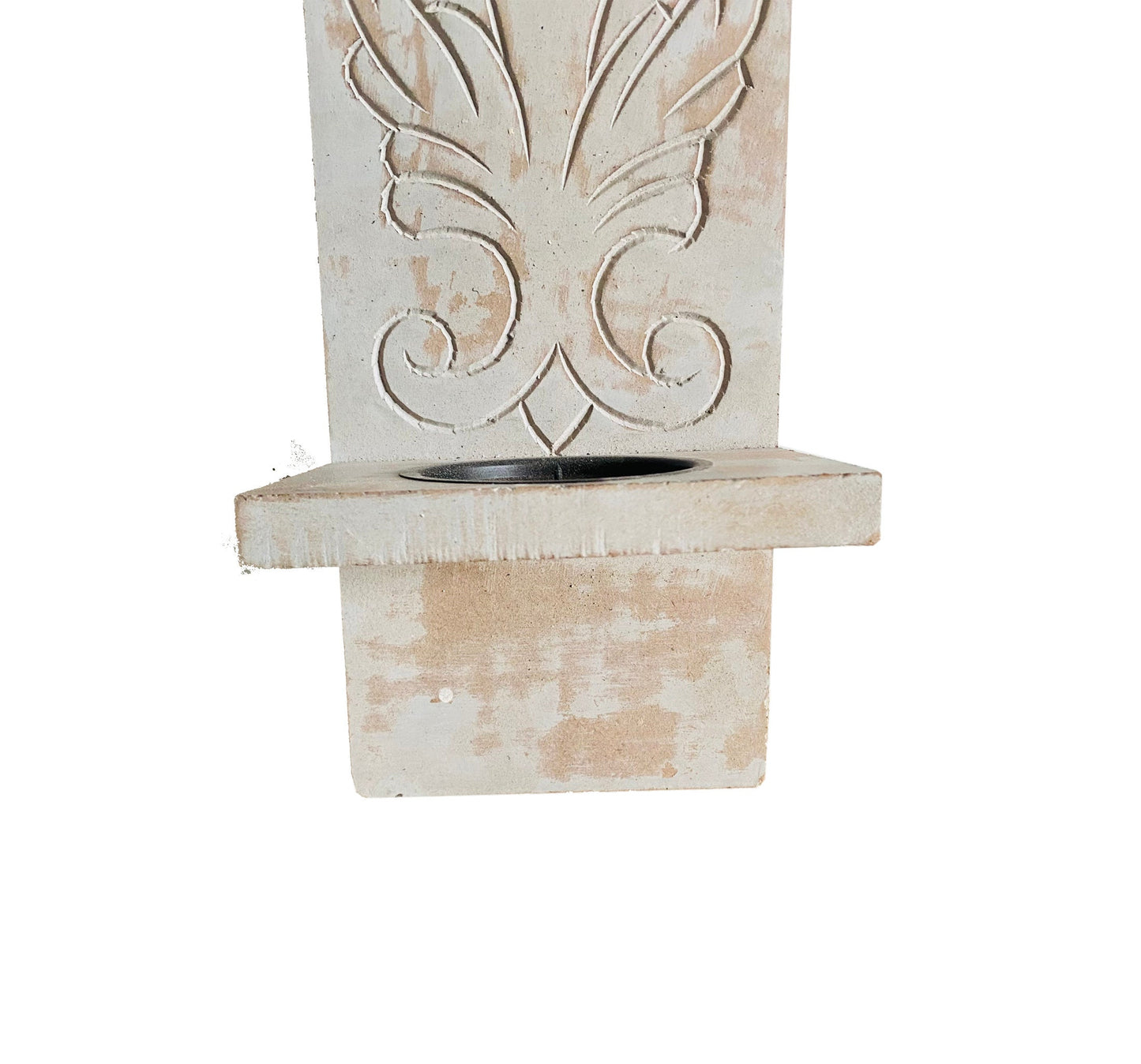 Mid century Rustic White Wooden Pallet Carving Wall Mount Candle Holder Fixture