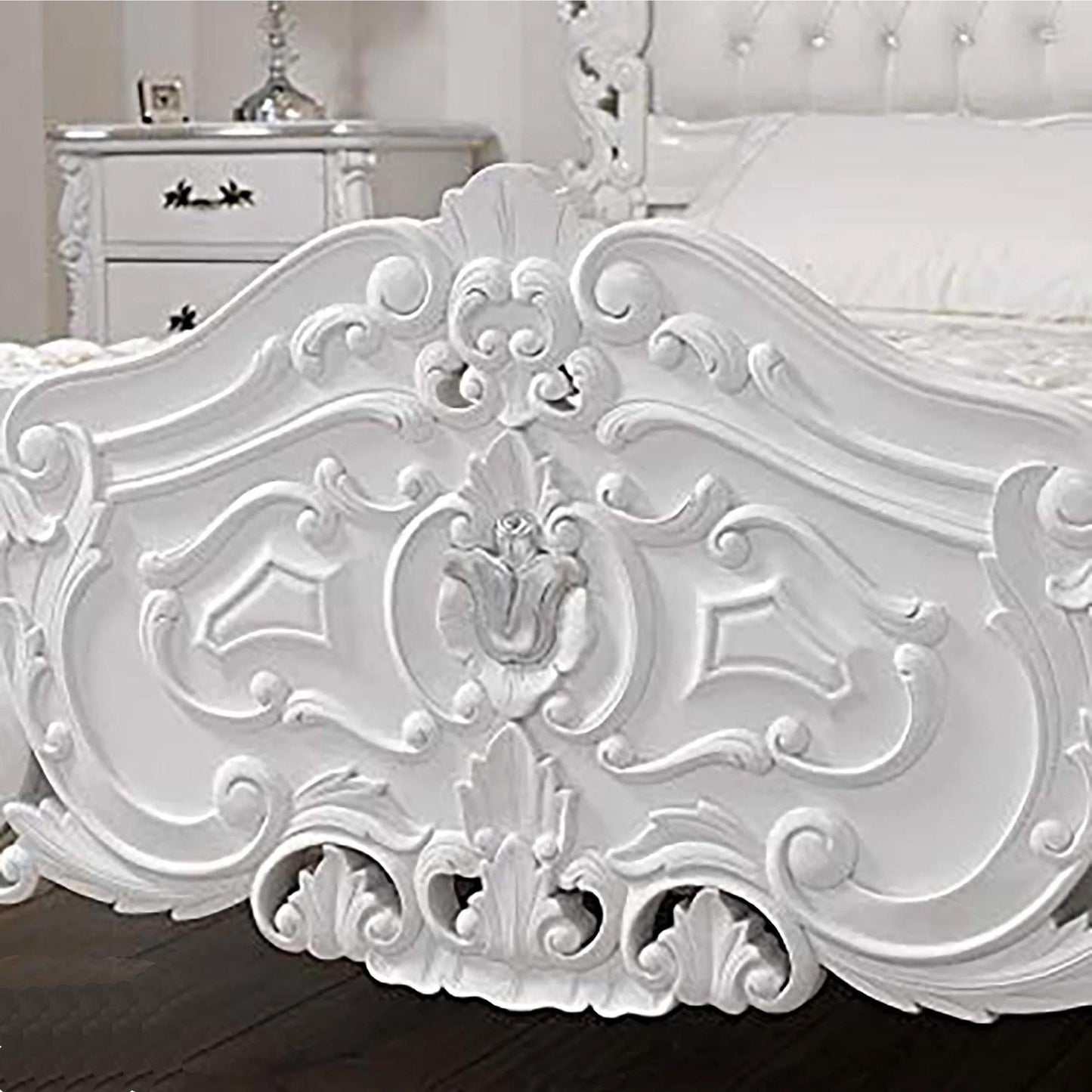Handmade Giltwood Bed Frame: Tufted Bohemian Rococo Style