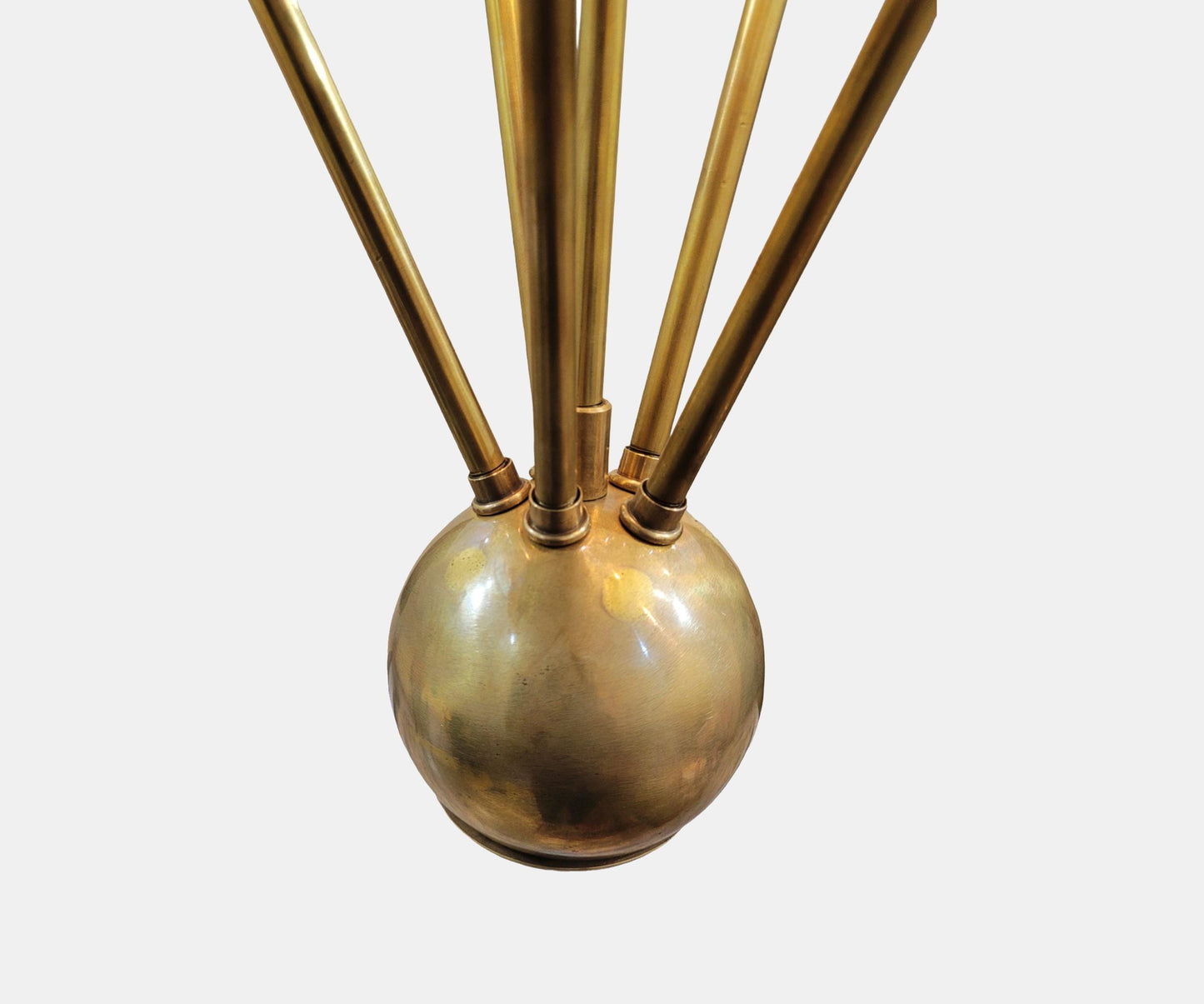 Raw Brass Mid-Century Chandelier: 5 Fabric Shade Ceiling Light