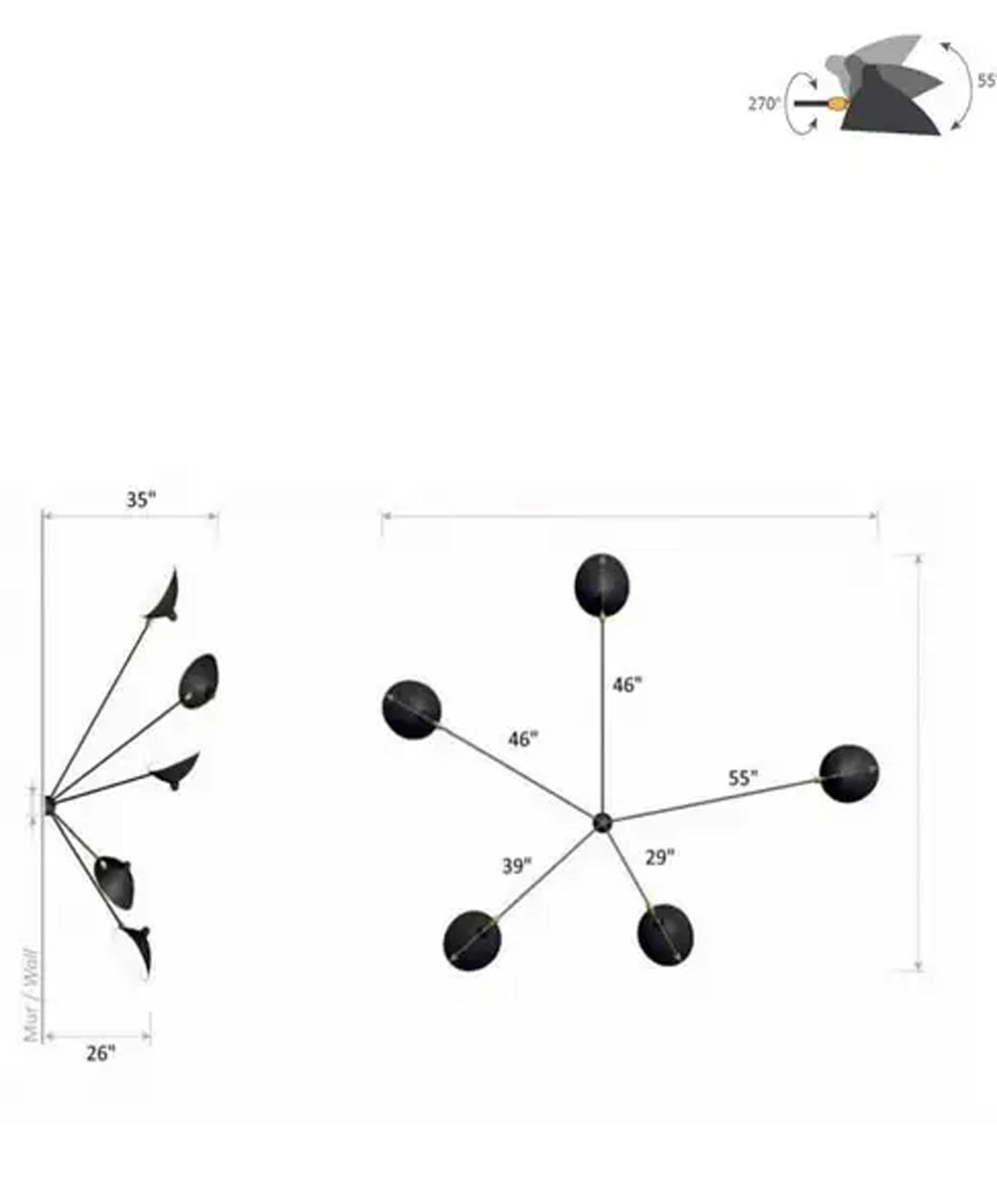 5 arm Spider Wall sconce, Handmade Brass wall light Large fixture