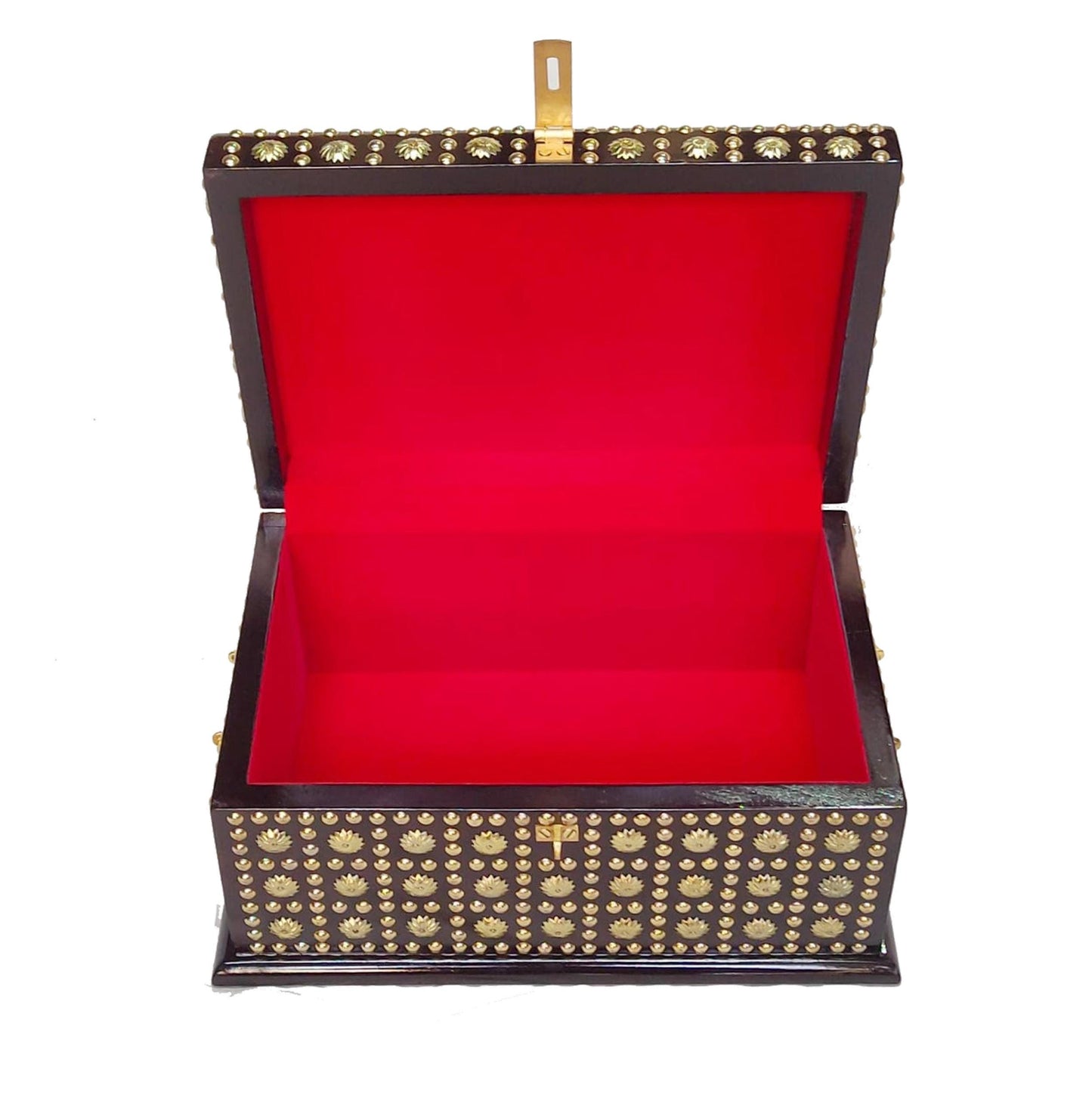 Handmade Wooden Storage Chest: Decorative Brass Inlay Box