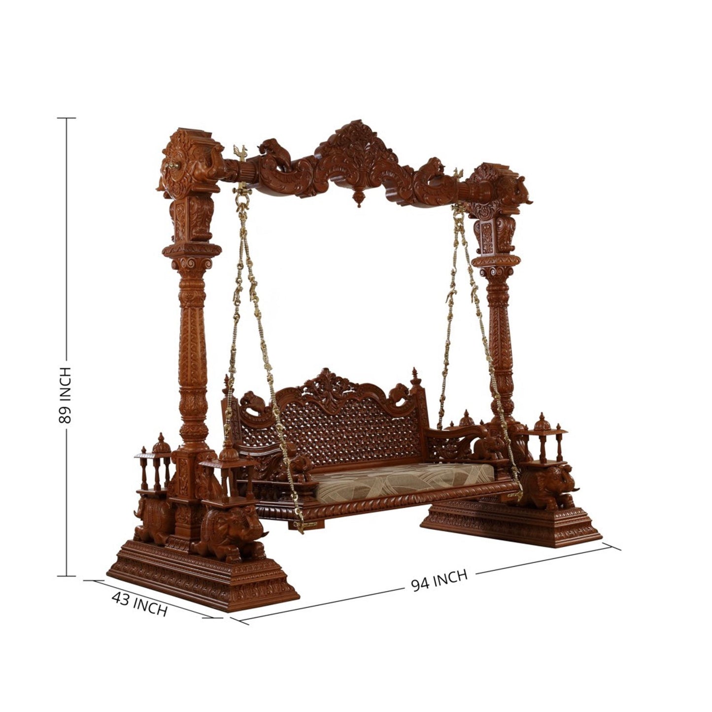 Teak Wood Swing: Elephant Design with Brass Chain