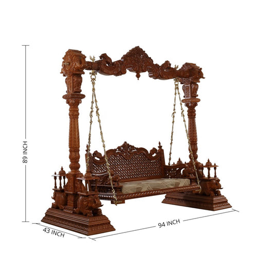 Teak Wood Swing: Elephant Design with Brass Chain