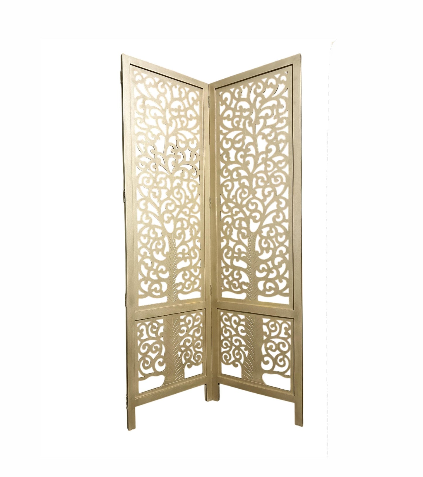 Mid century Tree style Gold Wooden Folding Divider, Partition, Handmade Self standing screen