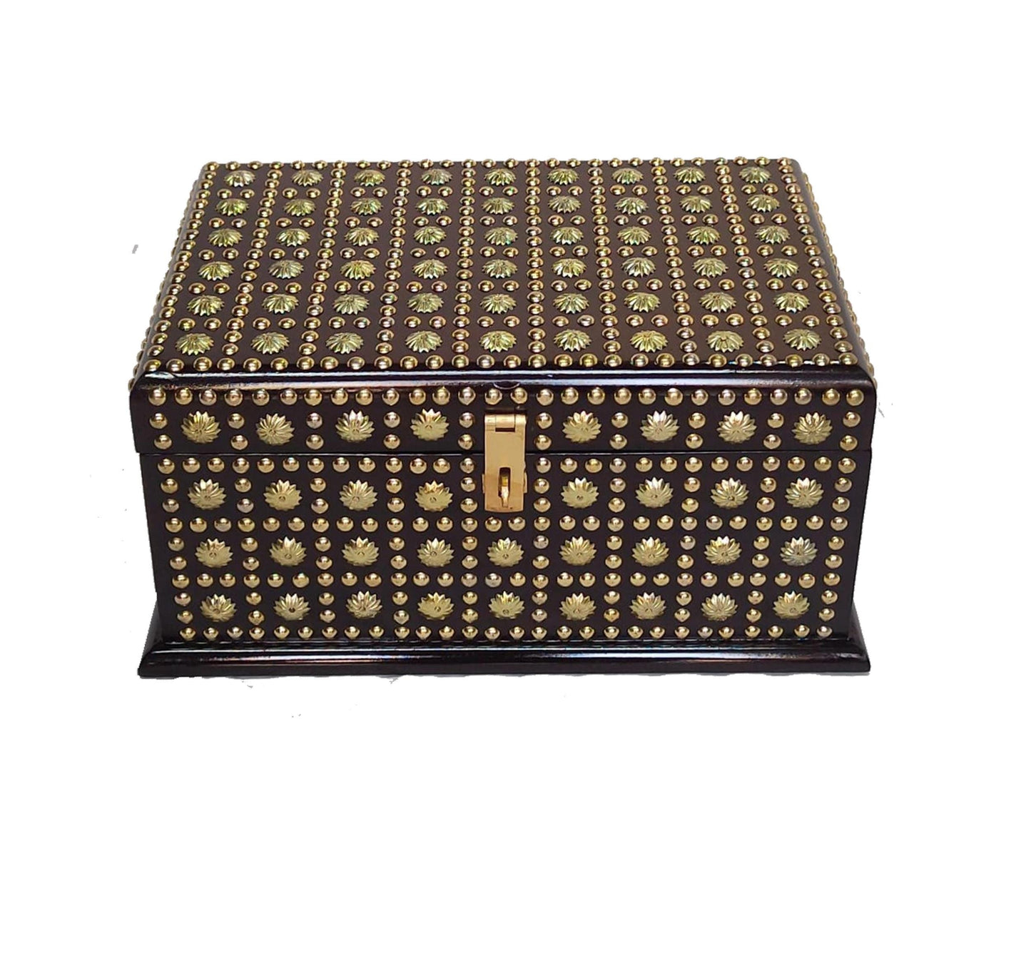 Handmade Wooden Storage Chest: Decorative Brass Inlay Box