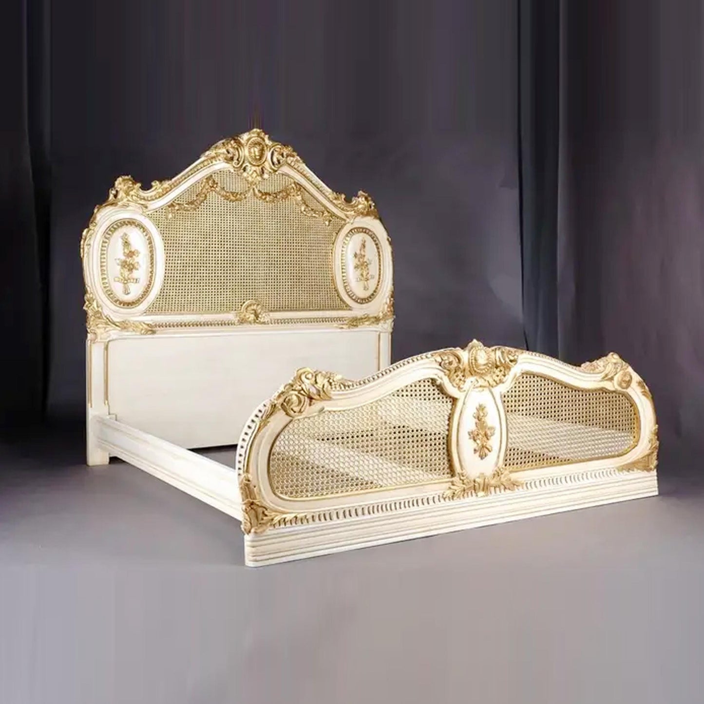 Handmade Teak Wood Bed Frame: Cane Knitted Bohemian Low Post