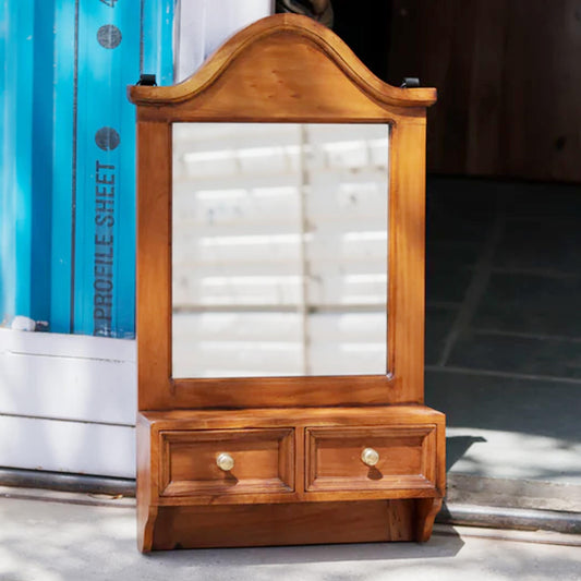 Handmade Wood Wall Mirror with Shelves: Mid-Century Modern Decor