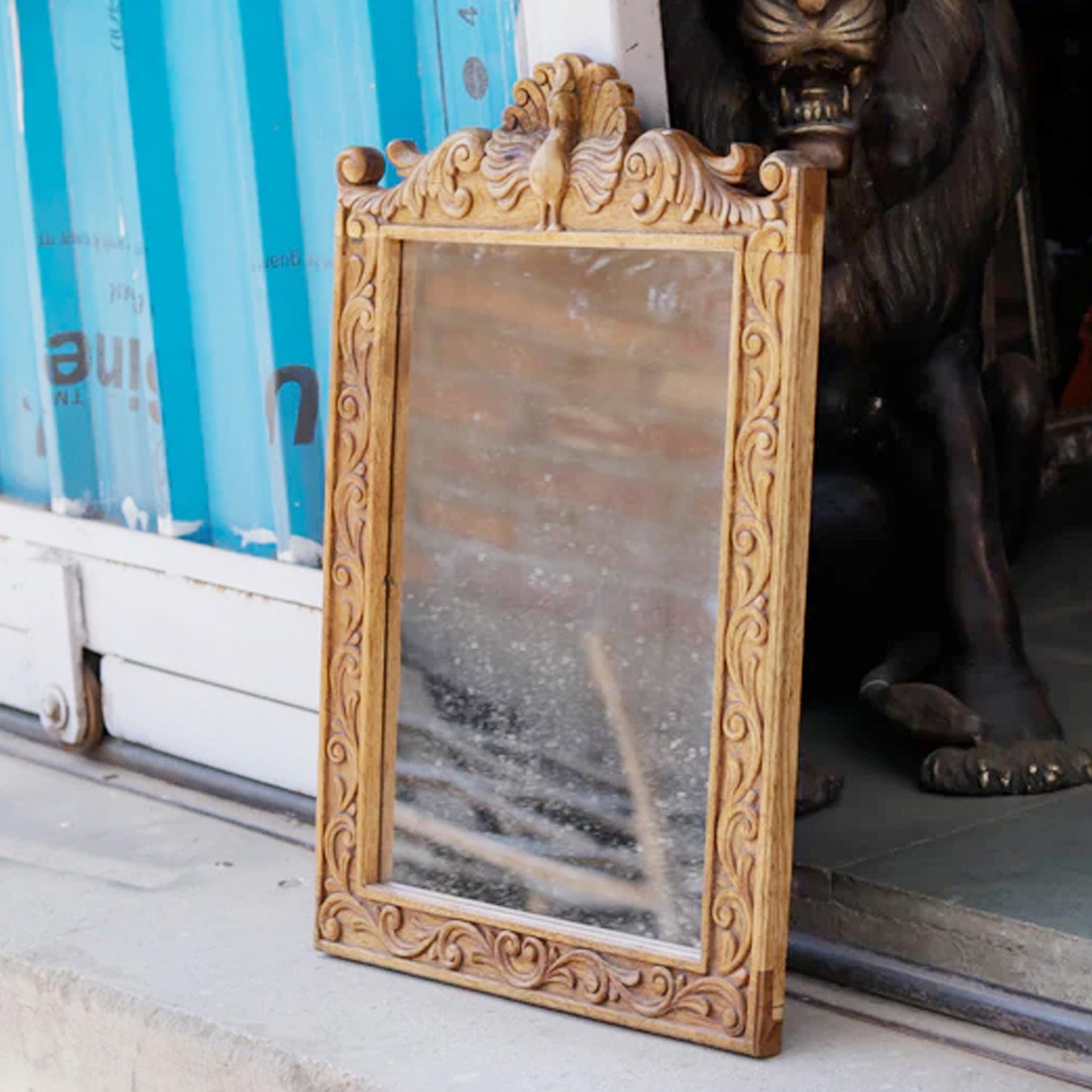 Handmade Mid-Century Gold Wood Wall Mirror: 28x19 In