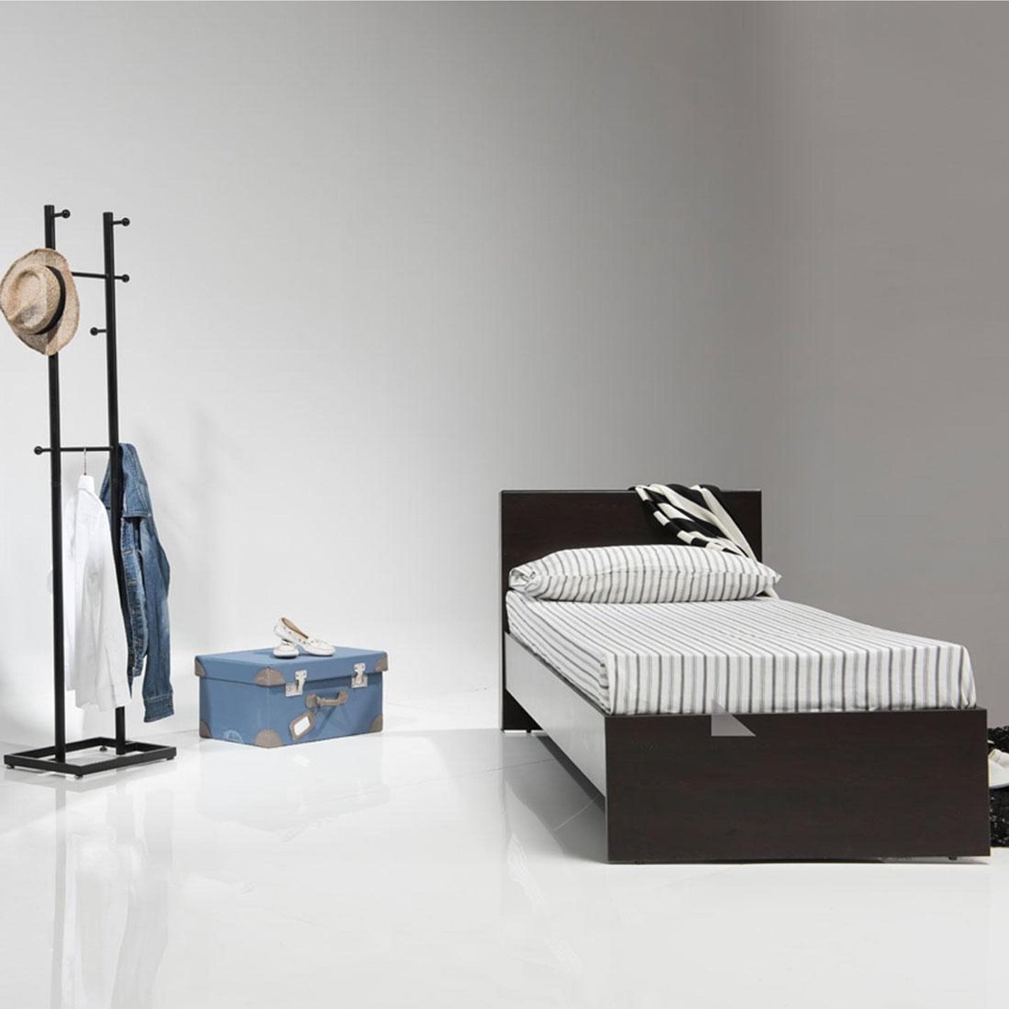 Mid Century Modern Twin Bed Frame: Handmade Walnut, Black Finish