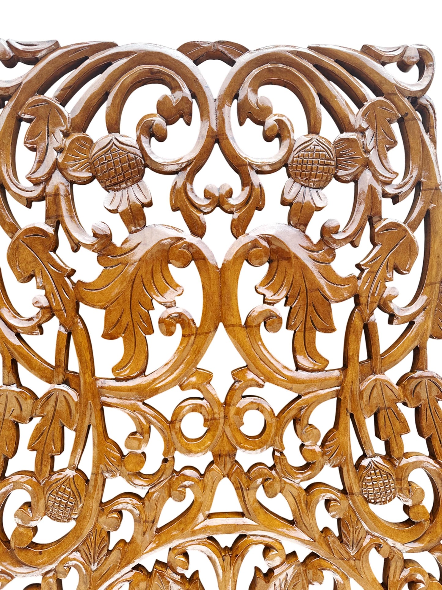 Mid century Brown Flower carving design Wall Panel Hanging Mandola art fixture