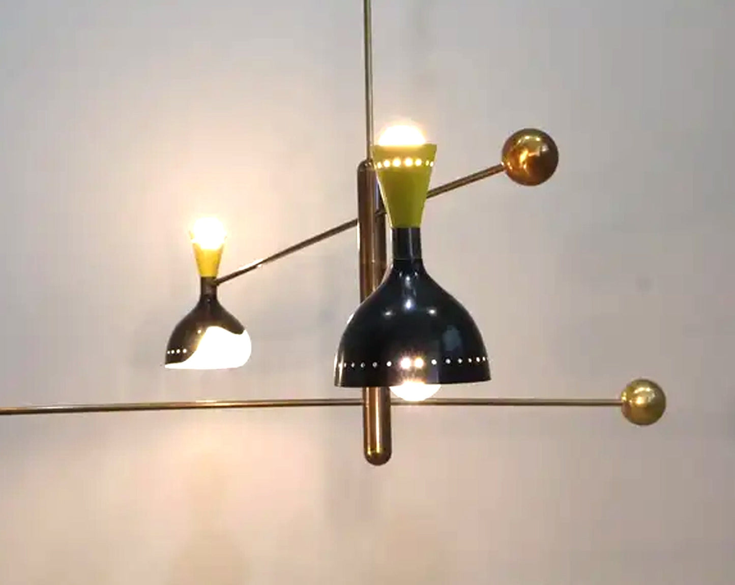 mid century 6 light 3 arm brass rotating chandelier, Handmade ceiling light fixture