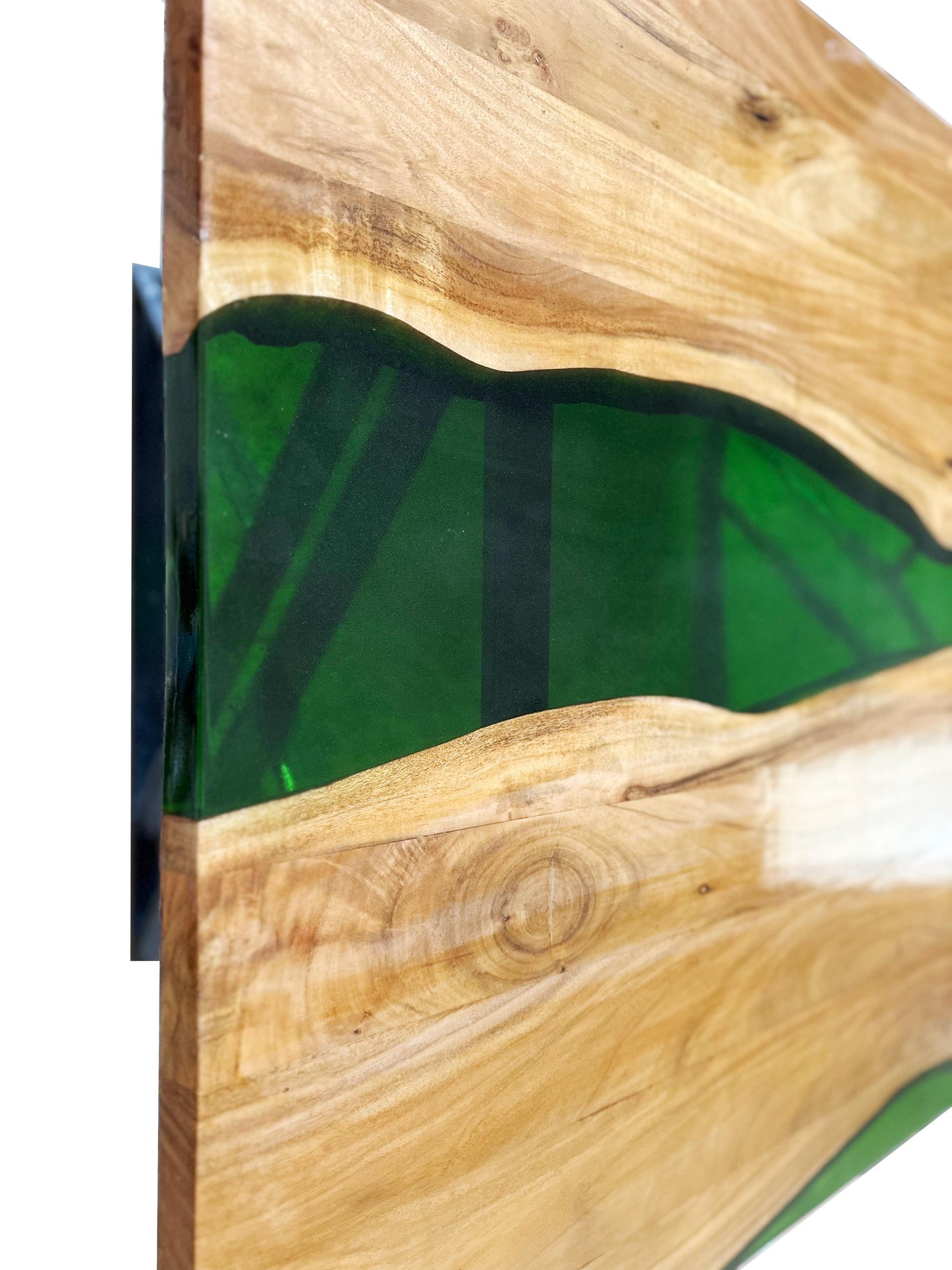 Handmade Live Edge Teak & Epoxy Dining Table with Metal Legs