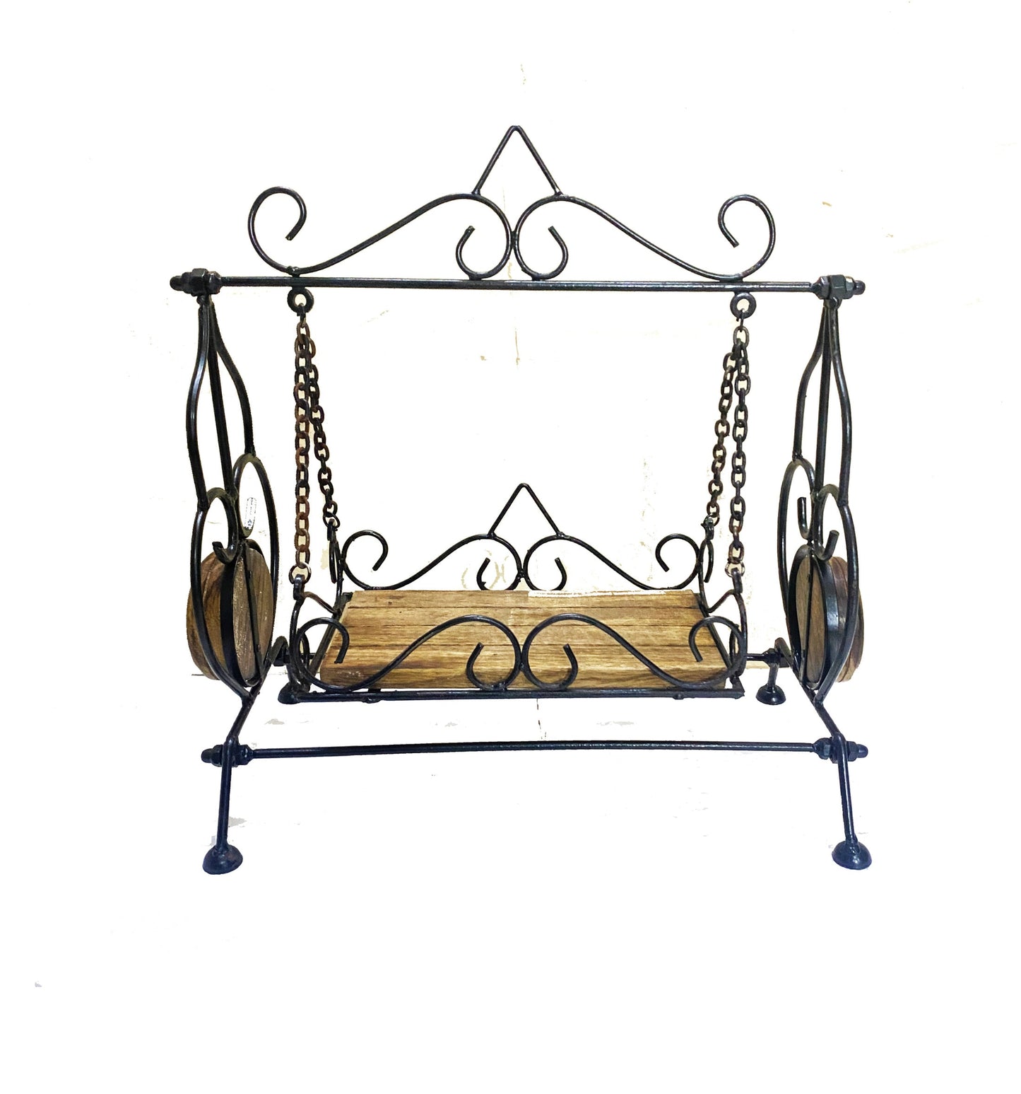 Handmade Wood & Wrought Iron Miniature Swing: Temple Decor