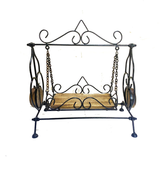 Handmade Wood & Wrought Iron Miniature Swing: Temple Decor