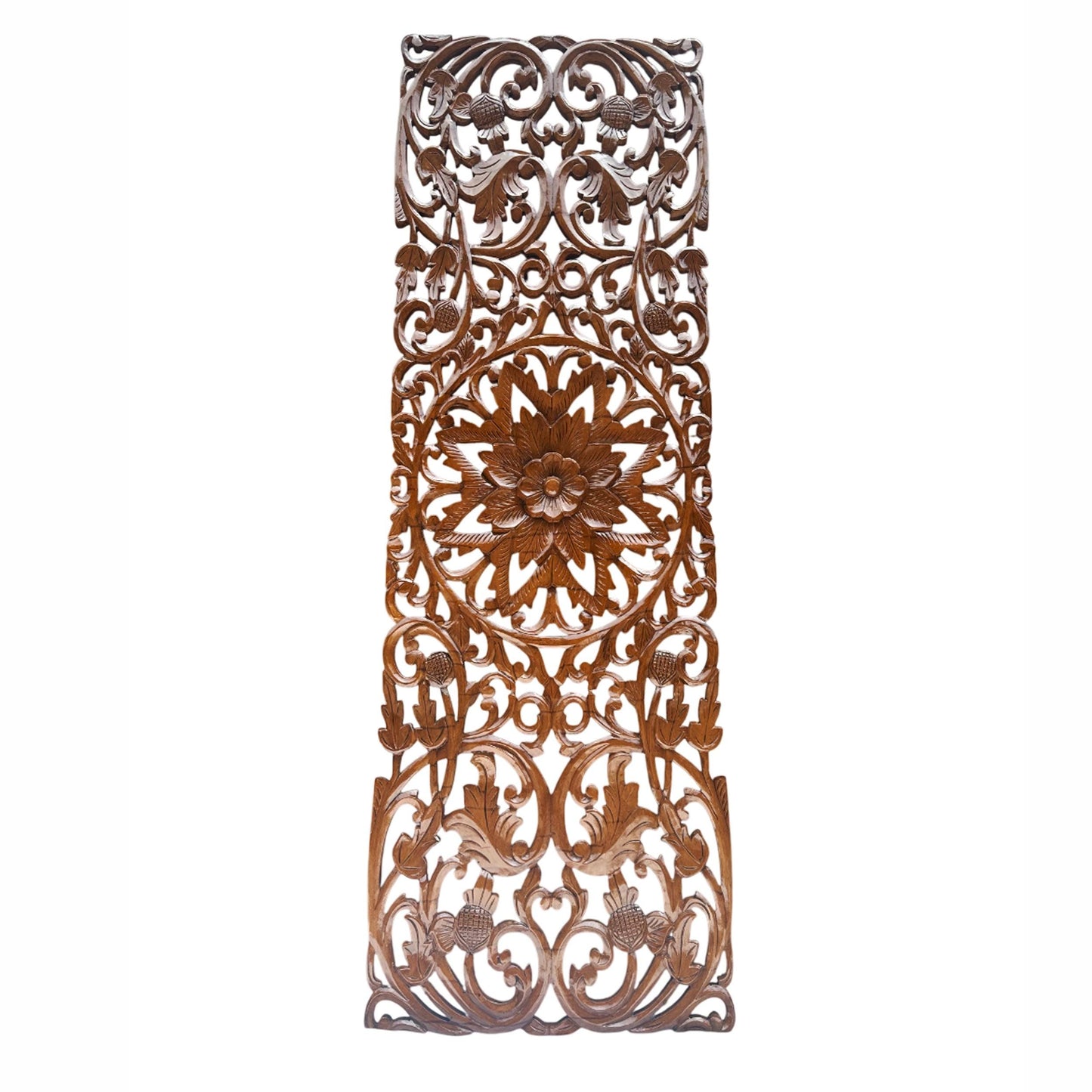 Mid century Brown Flower carving design Wall Panel Hanging Mandola art fixture