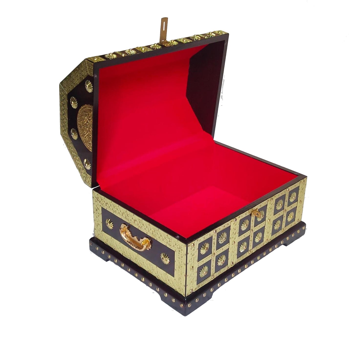 Handmade Wooden Brass Chest: Decorative Storage Trunk (14x10x10)