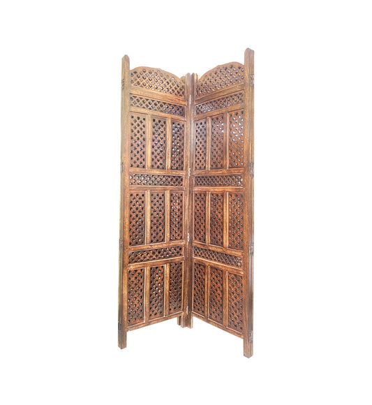 Mid century Mesh Design Round top Wooden Folding Divider, Partition, Handmade Self standing separator