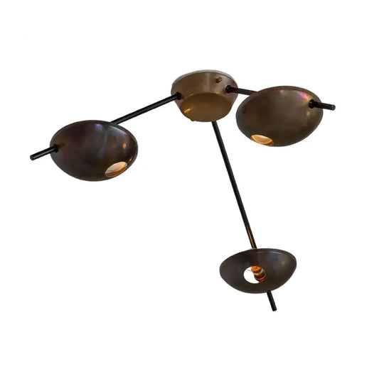Mid century 3 Light Flush Mount, Antique Brass Italian design ceiling light fixture