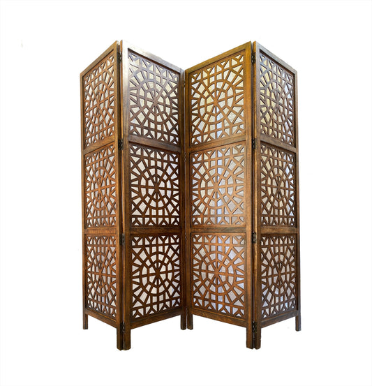 Mid century Round mesh Design Wooden Folding Divider, Partition, Handmade Self standing separator