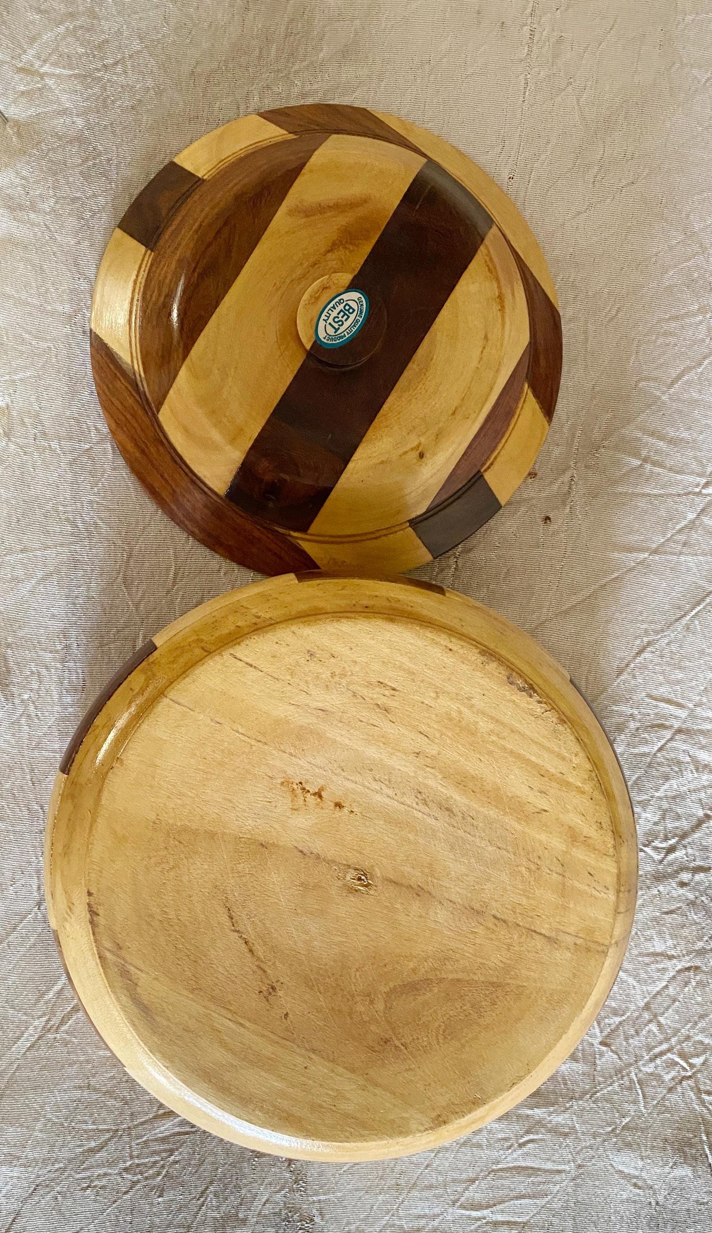 Handmade Teak & Maple Wood Casserole Dish: Dual Tone Roti Box