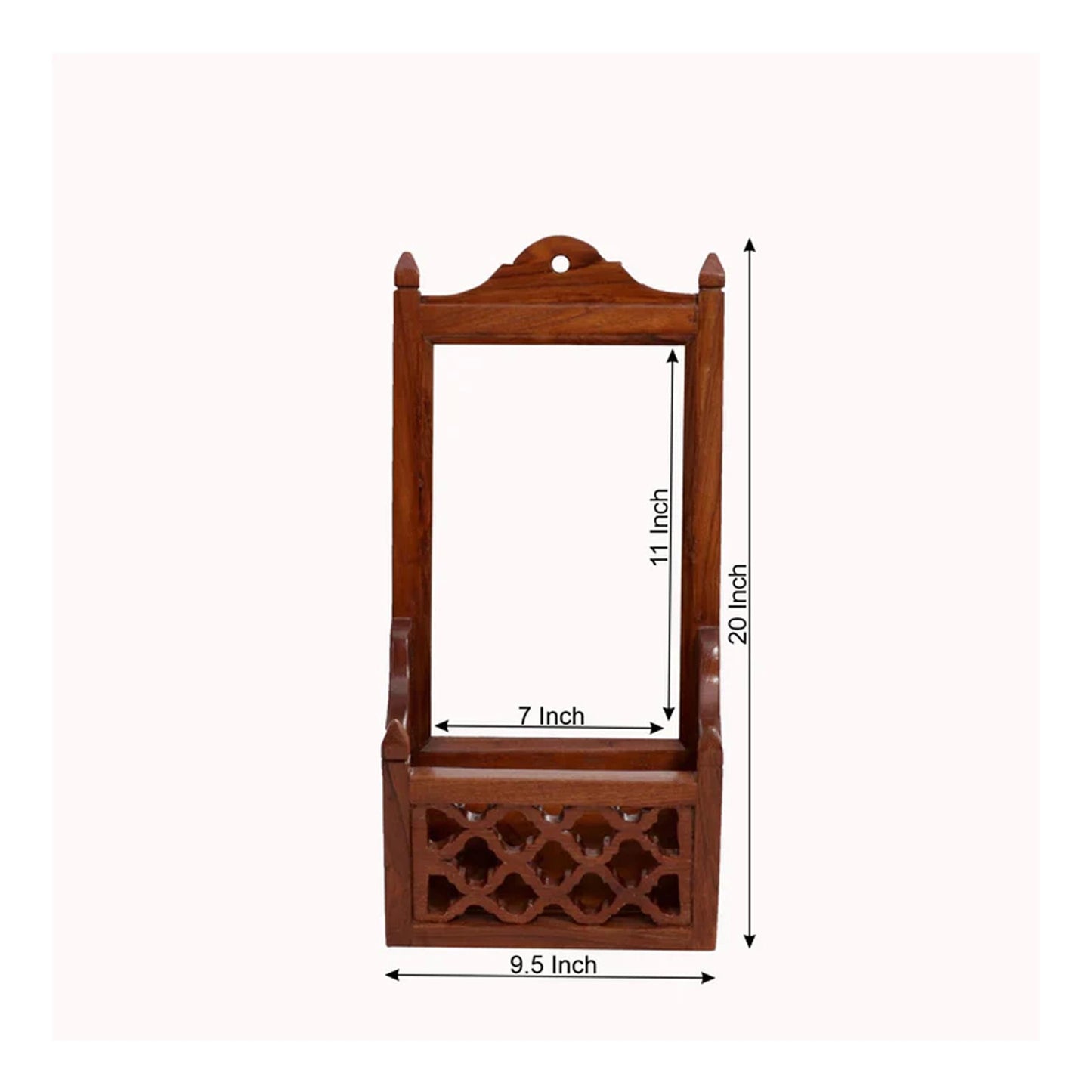 Handmade Wood Wall Hanging Mirror with Shelf: Mid-Century Organizer