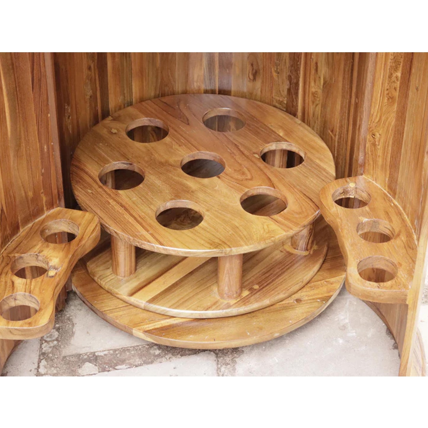 Mid Century Bar Cabinet: Teak Wood Bottle Console - Hand Painted