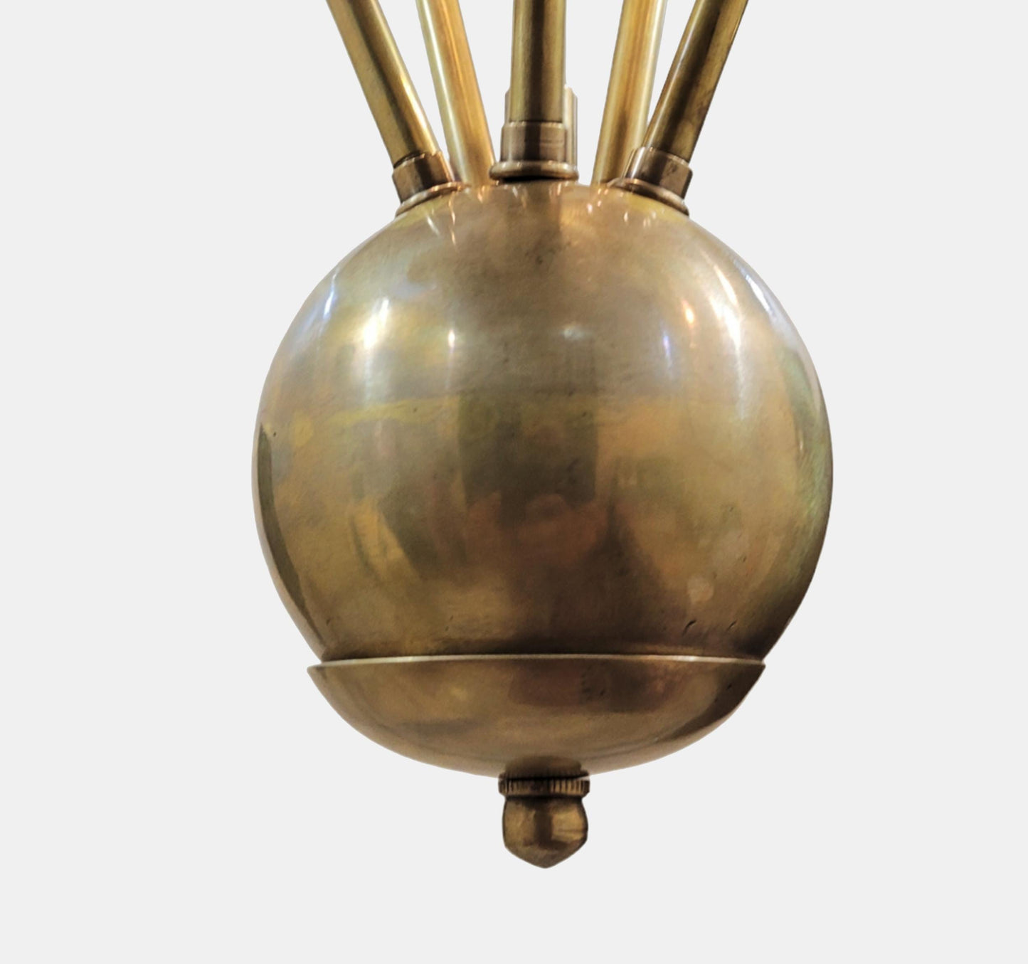 Raw Brass Mid-Century Chandelier: 5 Fabric Shade Ceiling Light