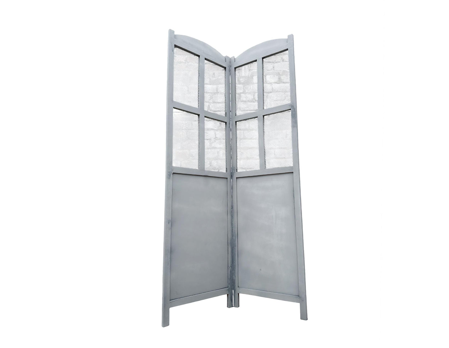 Mid century Metal Mesh Design Wooden Folding Divider,Grey Partition, Handmade Self standing separator