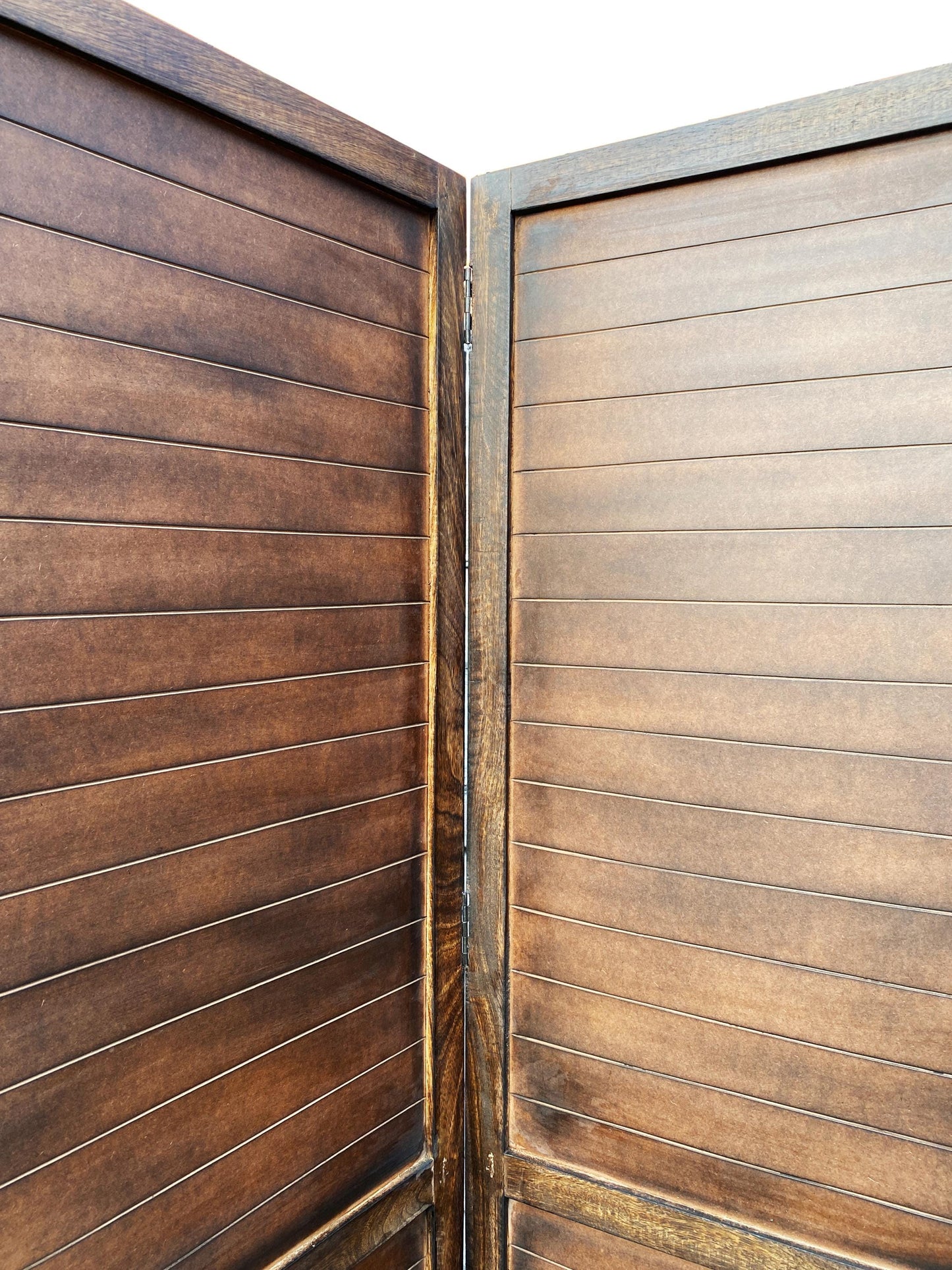 Mid-Century Modern Wood Folding Divider: Brown Stripe Room Partition