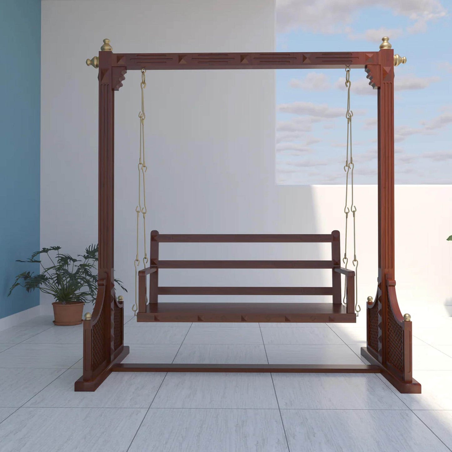 Handmade Teak Wood Swing: Modern Indoor/Outdoor Jhula
