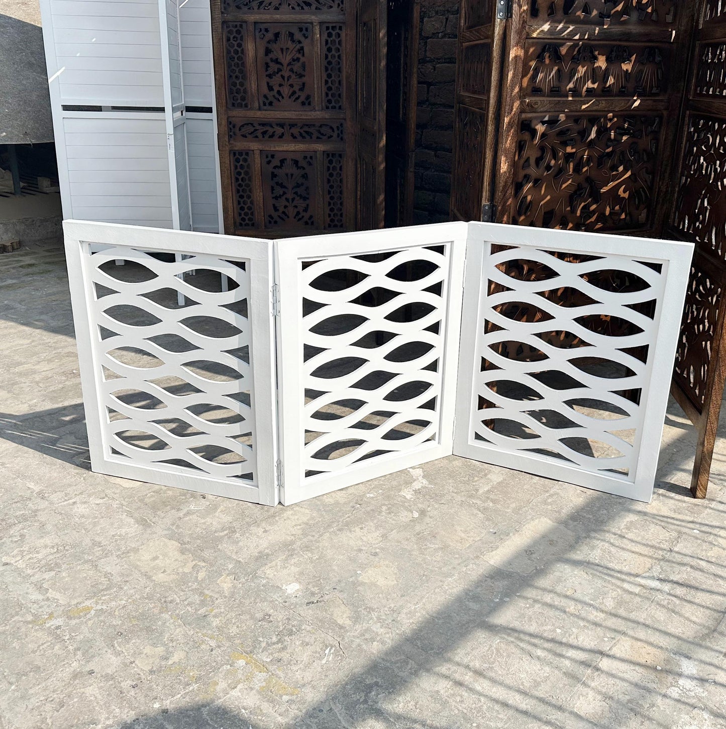 Mid-Century Modern White Wood Folding Divider: Handmade Pet/Baby Partition