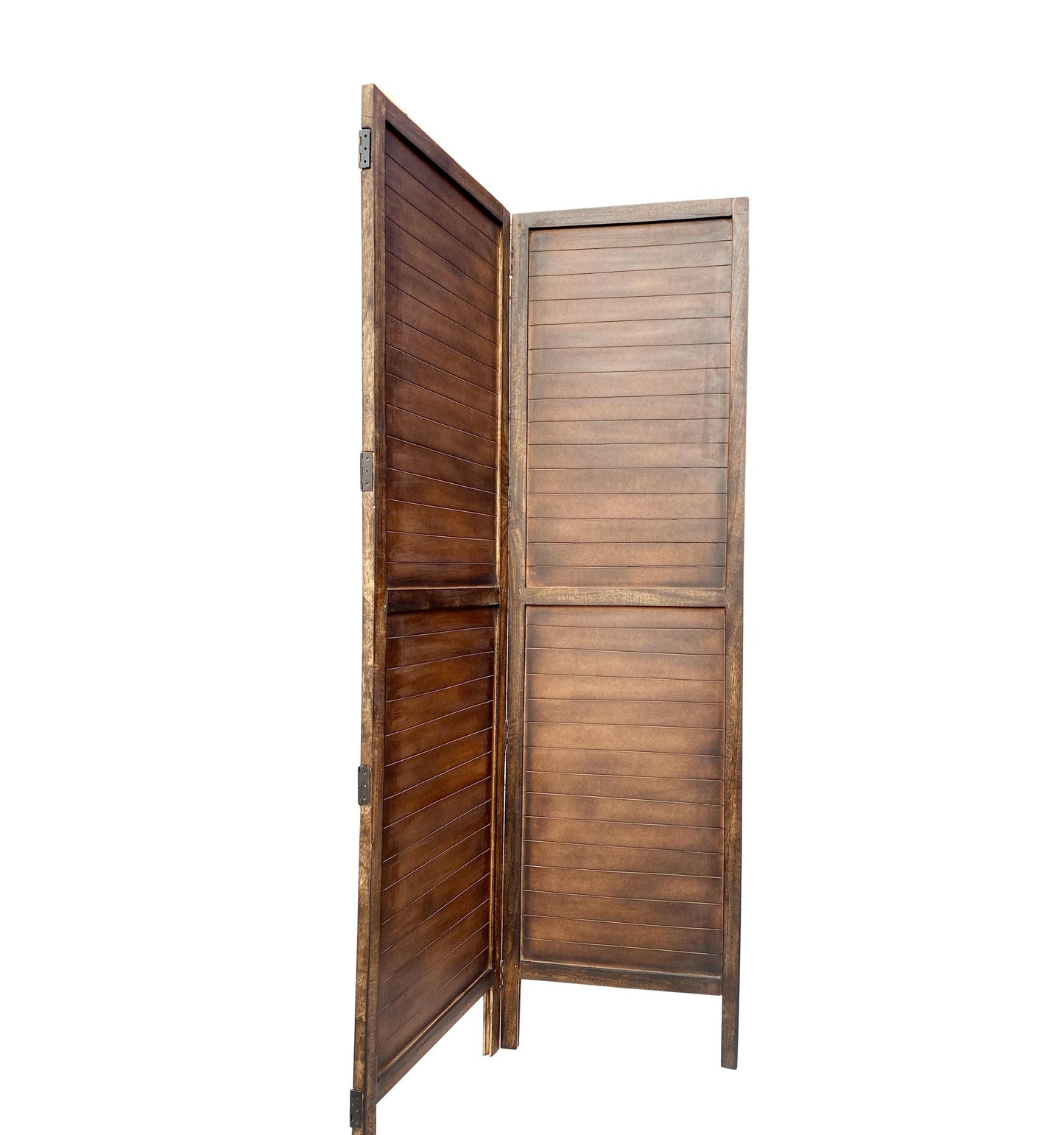 Mid-Century Modern Wood Folding Divider: Brown Stripe Room Partition