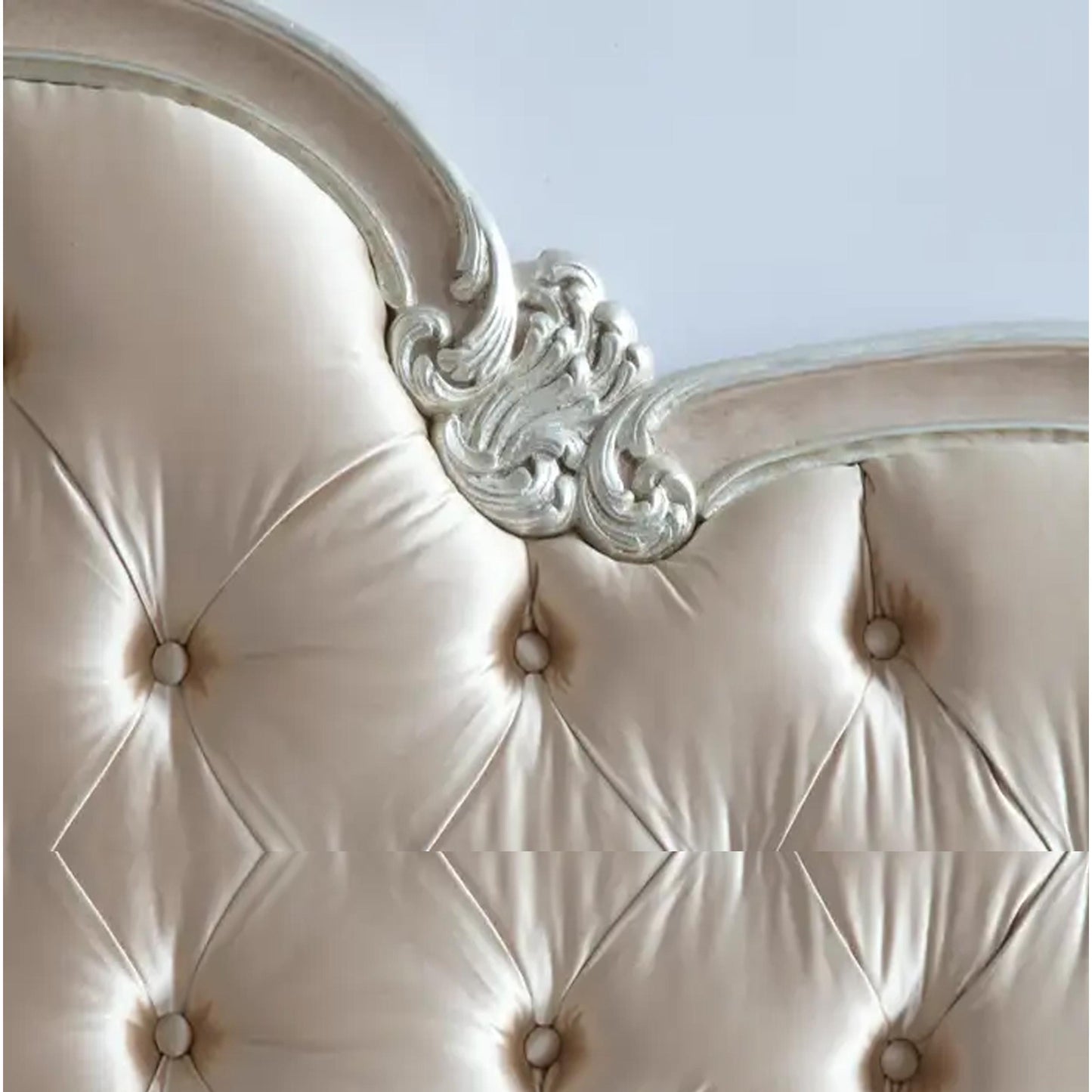 Handmade Giltwood Bed Frame: Louis XV Rococo Style, Tufted Headboard