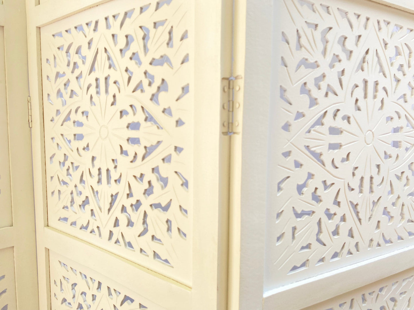 Flower Style Wooden Folding White Divider, Partition, Handmade Self standing separator