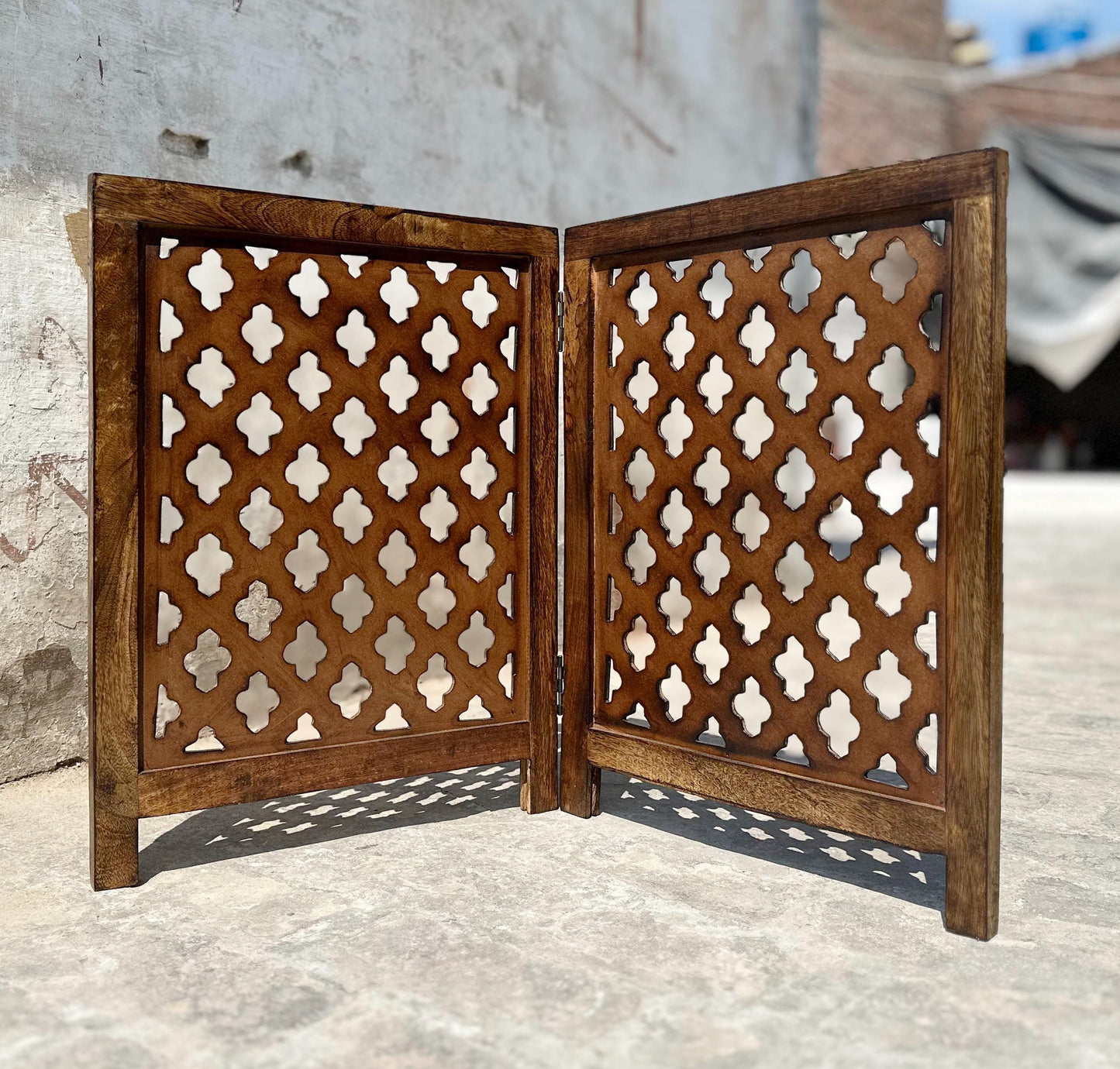 Mid-Century Modern Brown Wood Folding Divider: Handmade Pet/Baby Partition