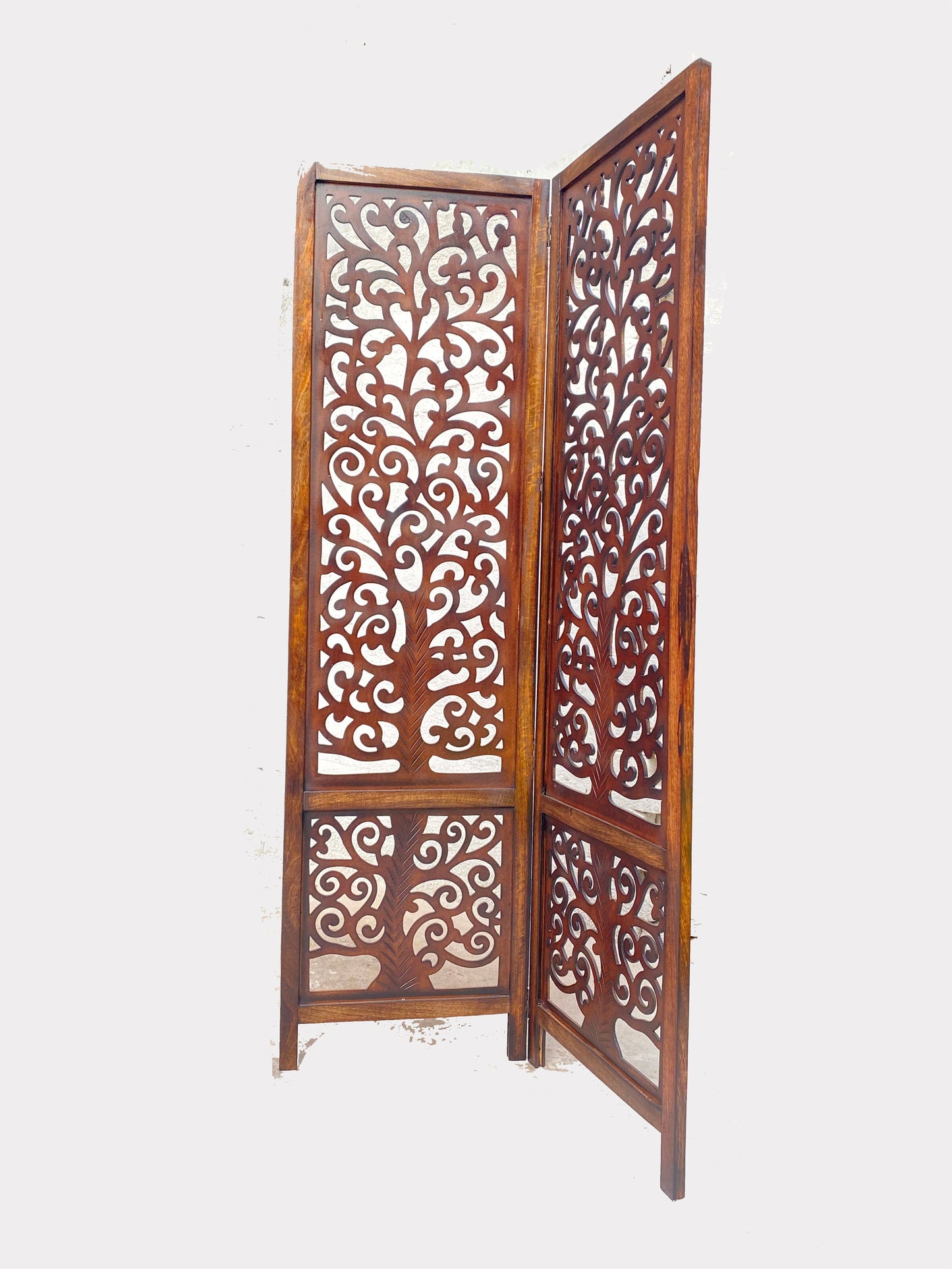 Mid century Tree style Wooden Folding Divider, Partition, Handmade Self standing screen
