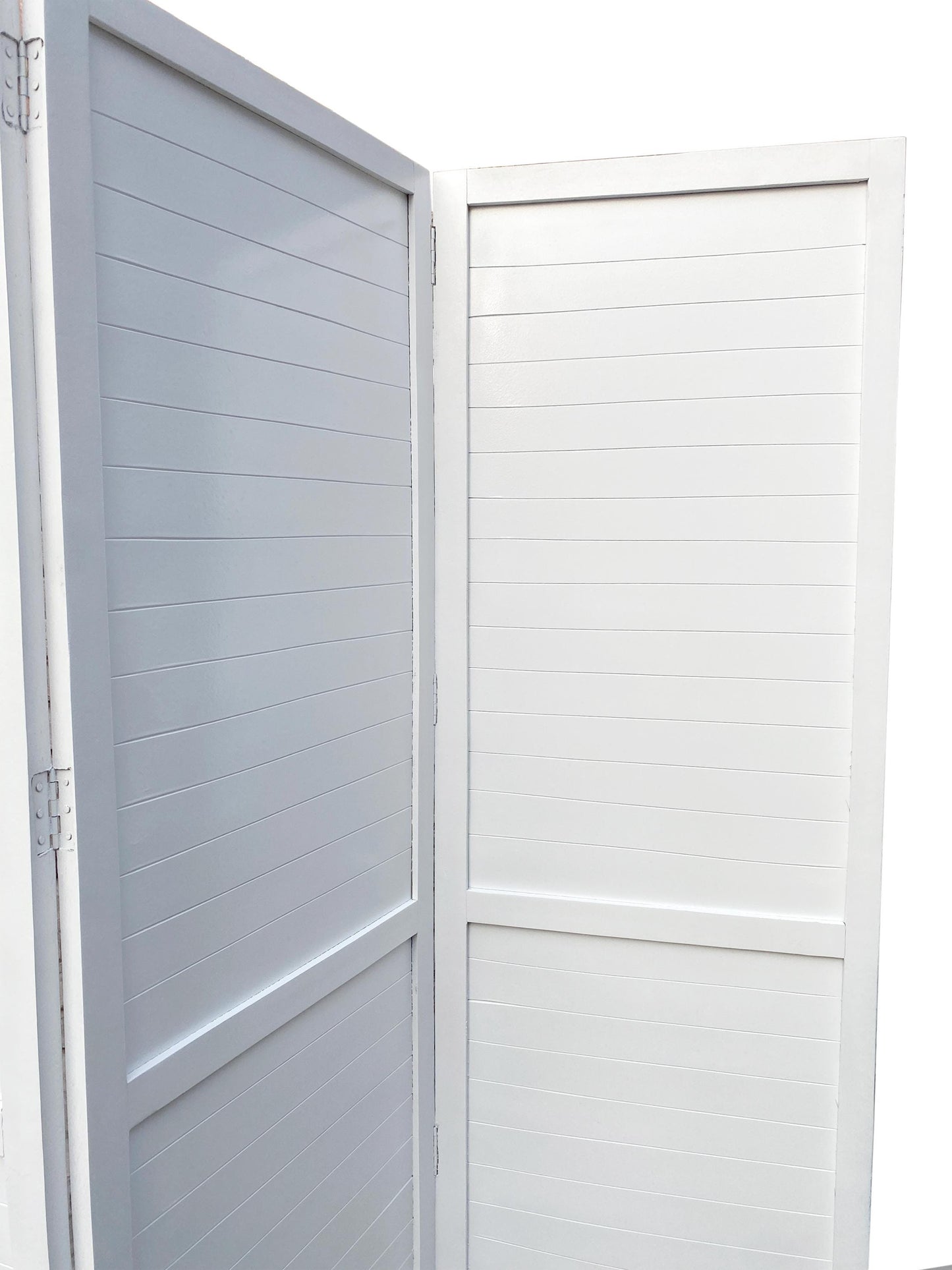 Mid Century Modern Wooden Folding Room Divider - White Stripes