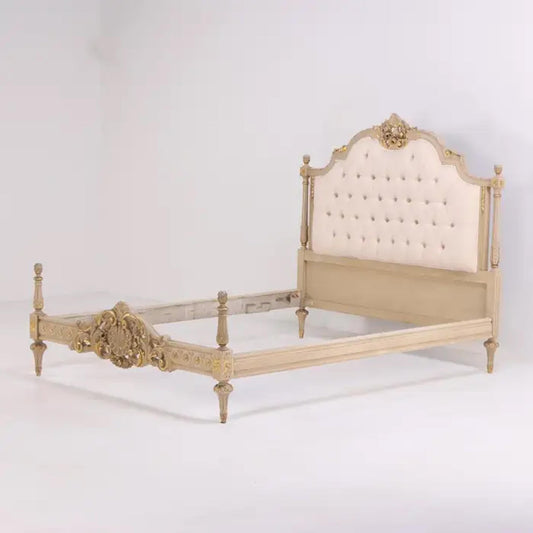 Handmade Giltwood Bed Frame: Tufted Rococo Style, Louis XV