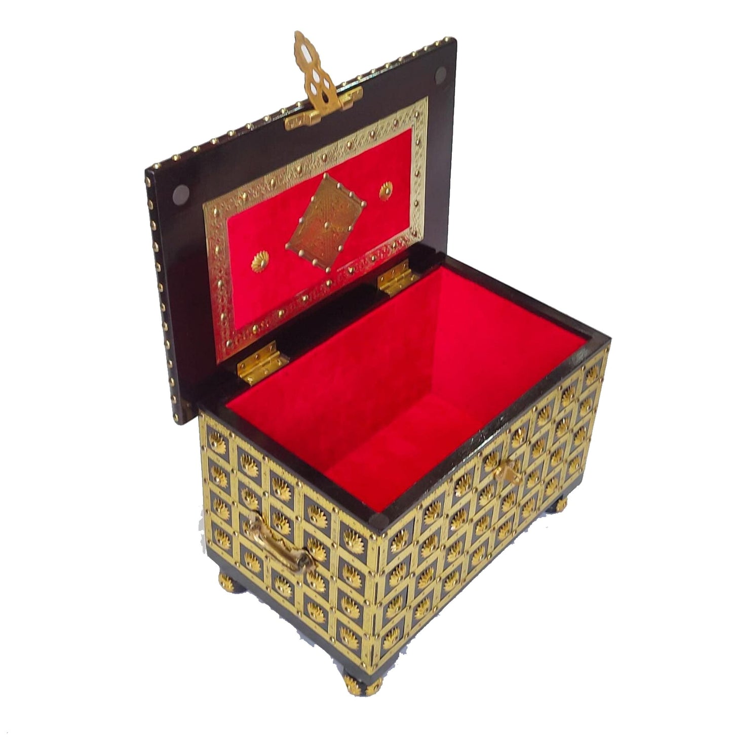 Hand Carved Wooden Brass Decorative  chest box 18 x 12 inches, beautiful house warming gift, handmade wooden treasure chest Storage trunk