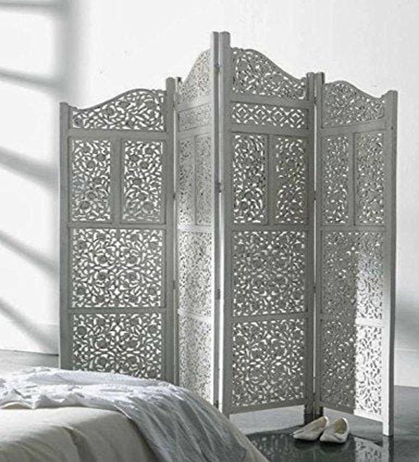 Handmade Wooden Room Divider: 4-Panel Folding Privacy Screen